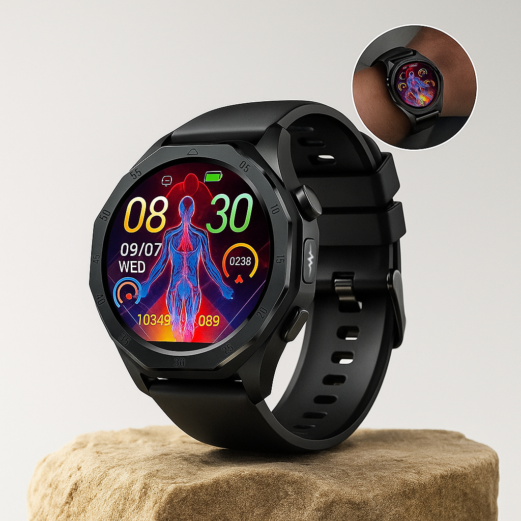 PulsePro – Gesundheits-Smartwatch mit SOS & Blutanalyse | Intelligente Vitalüberwachung & Notruf | Für Alltag, Sport & Sicherheit