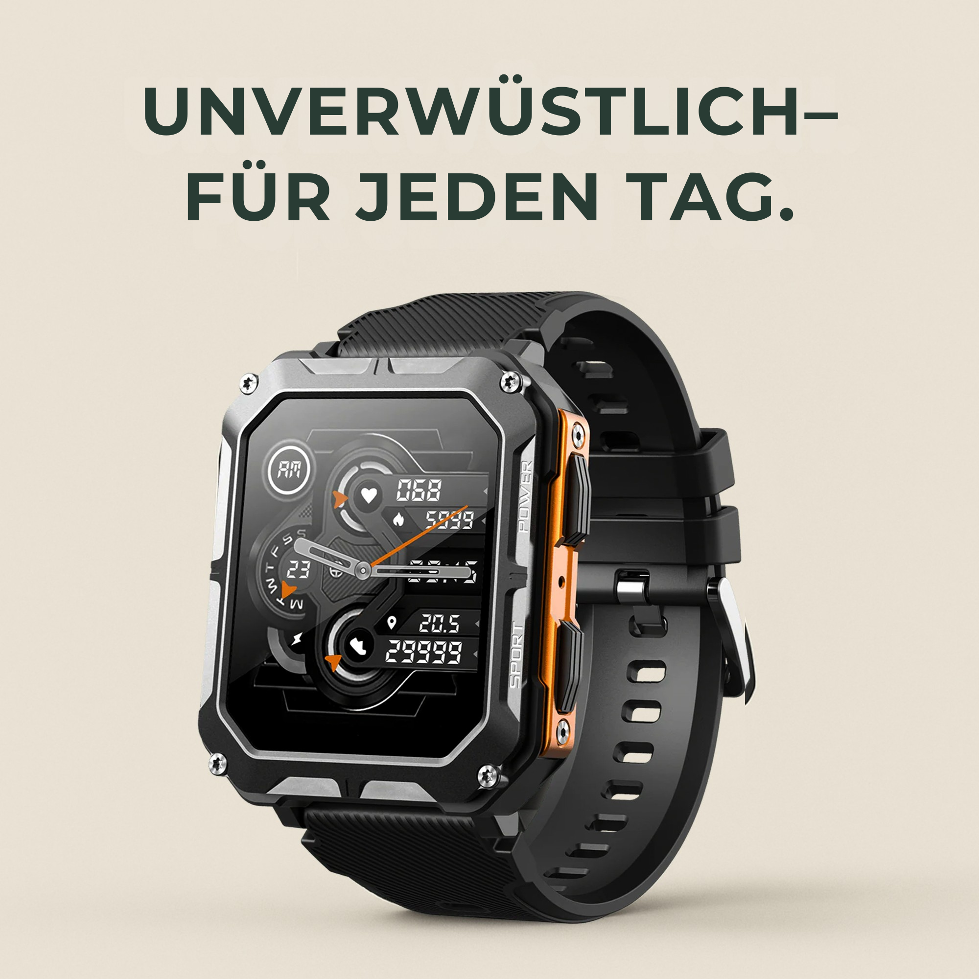 RobuX – Robuste Smartwatch | Stoßfest & IP68 | Langlaufend Akku | Baustelle & Outdoor