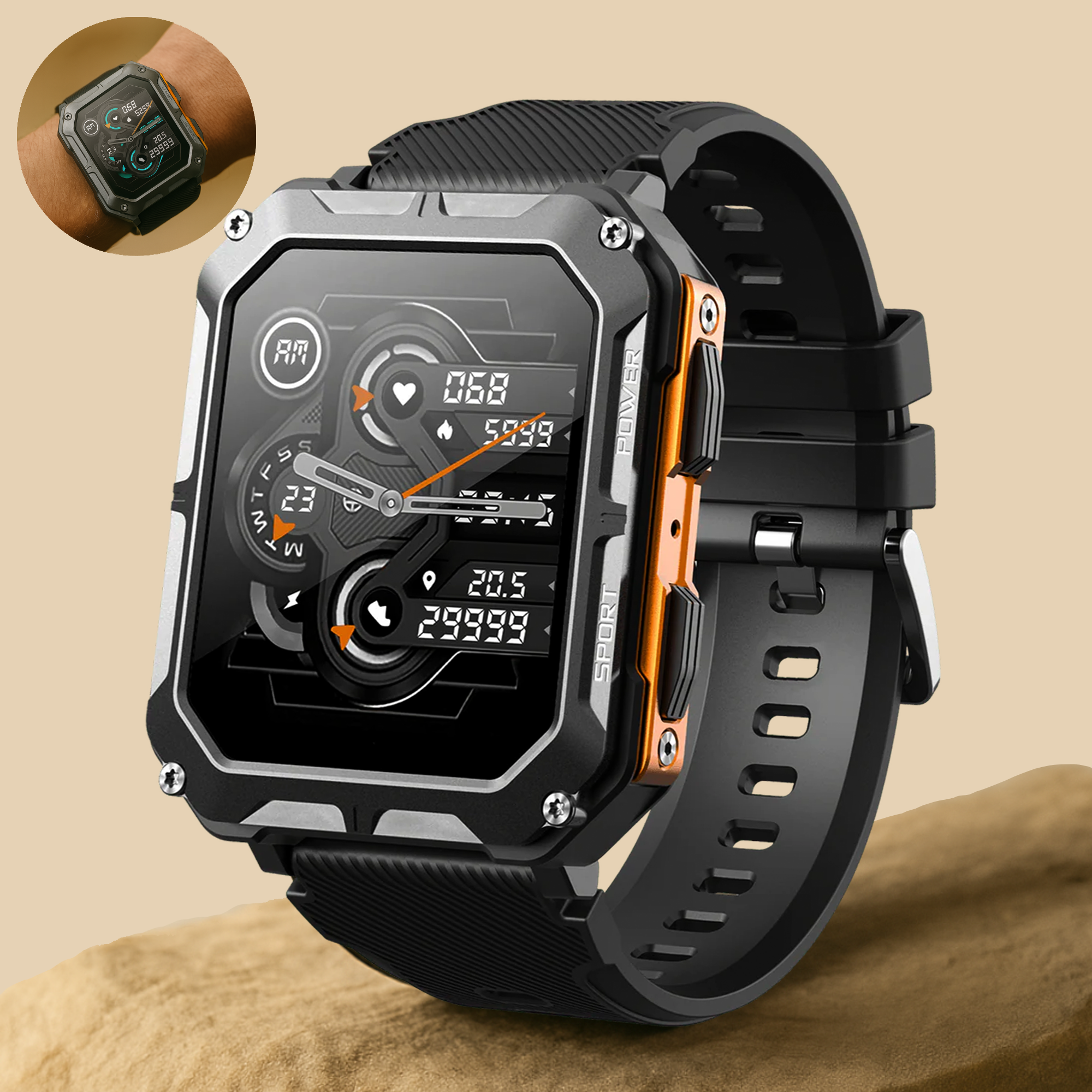 RobuX – Robuste Smartwatch | Stoßfest & IP68 | Langlaufend Akku | Baustelle & Outdoor