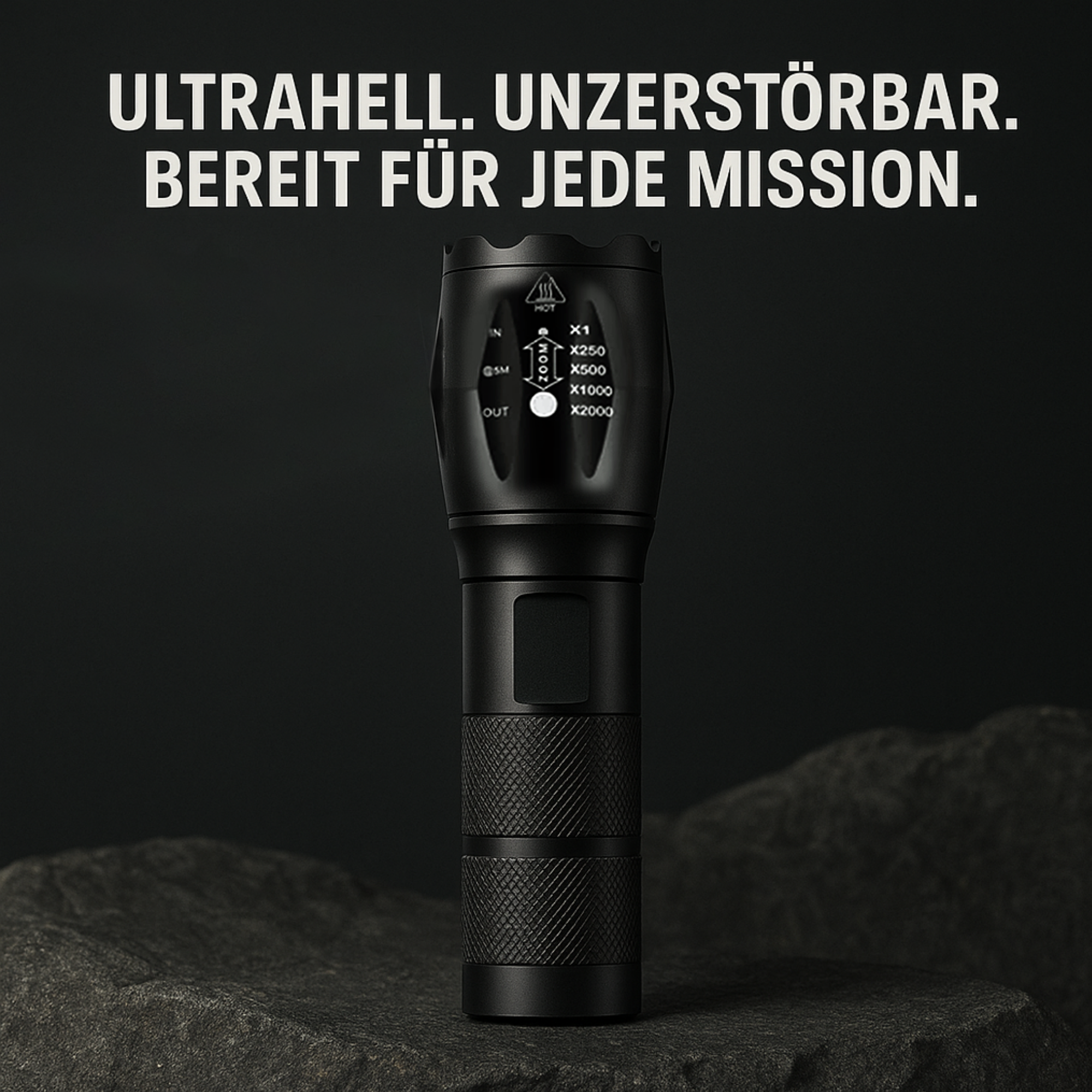 NightCore – Militärische LED Taschenlampe | Ultrahell, Zoom & USB-Aufladung | Für Notfälle, Outdoor & Nachtpatrouillen