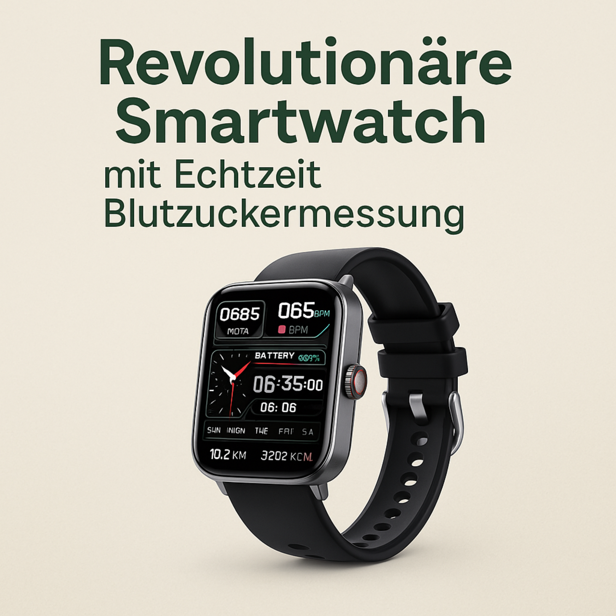 GlucoSense – Smartwatch mit Blutzuckermessung | Herzfrequenz & Schlaftracking | Für Diabetiker & Gesundheitsbewusste