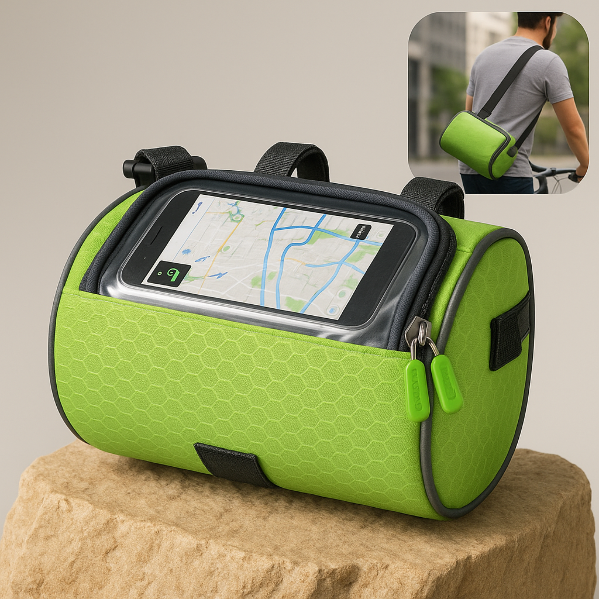 VeloTrail – Fahrradtasche mit Handyfach | Wasserdichtes Touchscreen-Nylon | Lenker- & Schultertasche für Pendler & E-Bike Nutzer