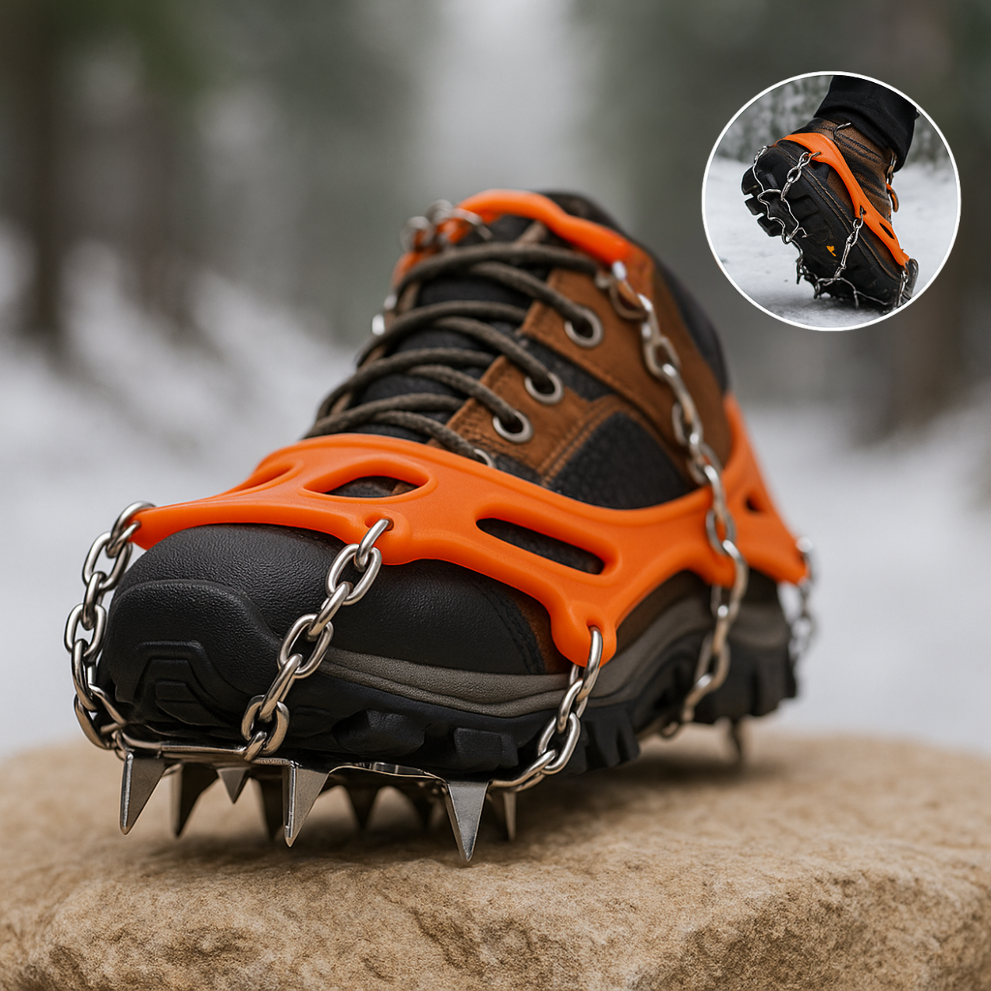 AlpGripp – Grödel Spikes für Schuhe | Rutschfest Manganstahl mit 13 Zacken | Für Wandern & Trekking auf Eis & Schnee