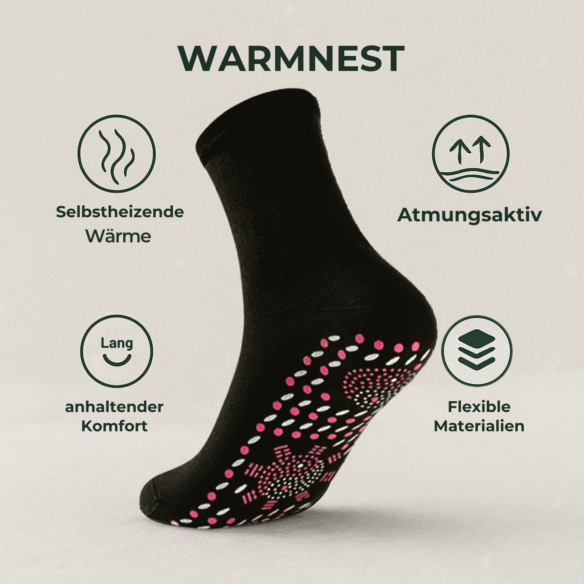 WarmNest – Thermosocken für Damen gegen kalte Füße | Selbstheizend & rutschfest | Für Winter, Zuhause, Schlaf & entspannte Abende