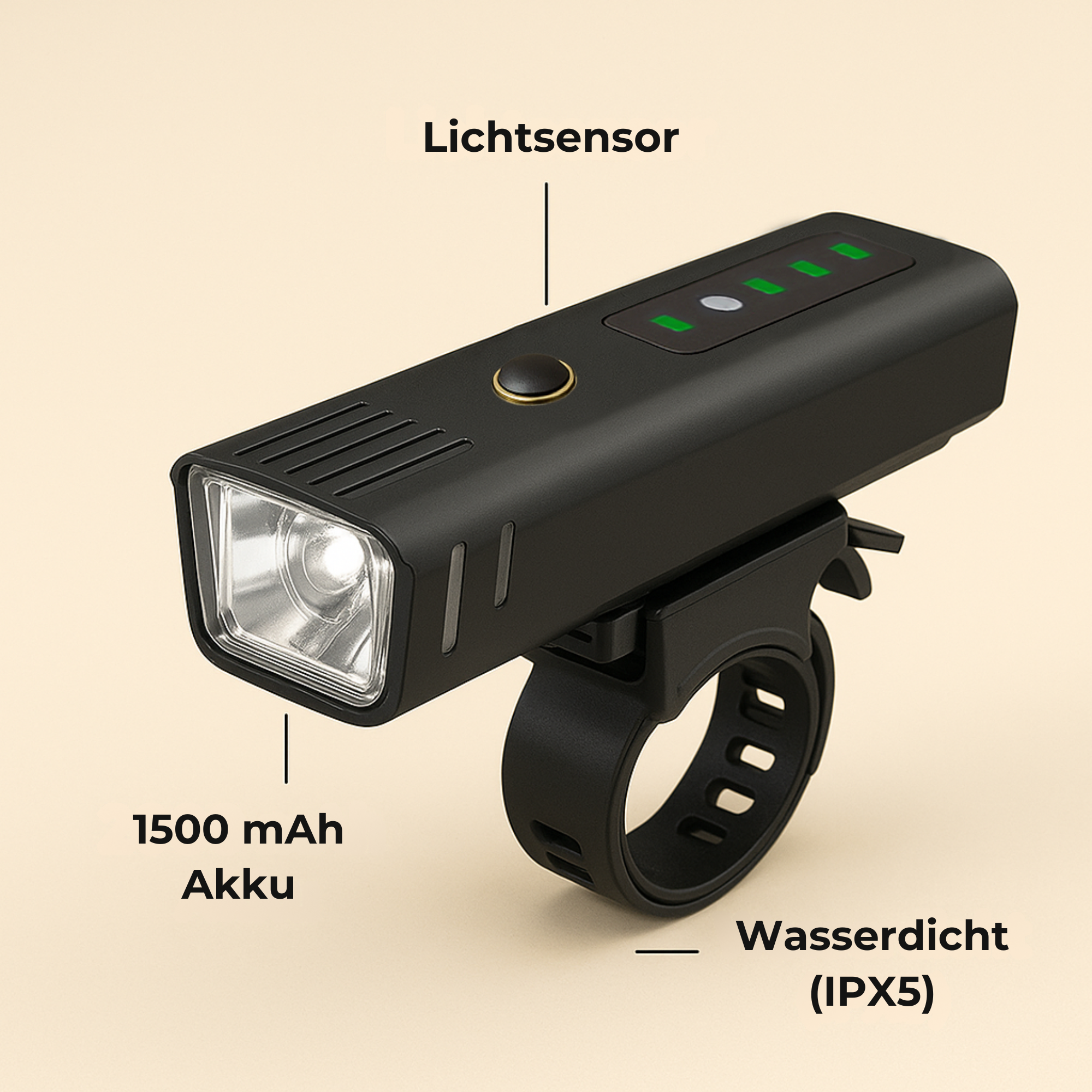 LumenPro – Fahrradlicht Frontlicht | 250 Lumen automatische Helligkeitsregelung IPX4 | Pendler & Alltag