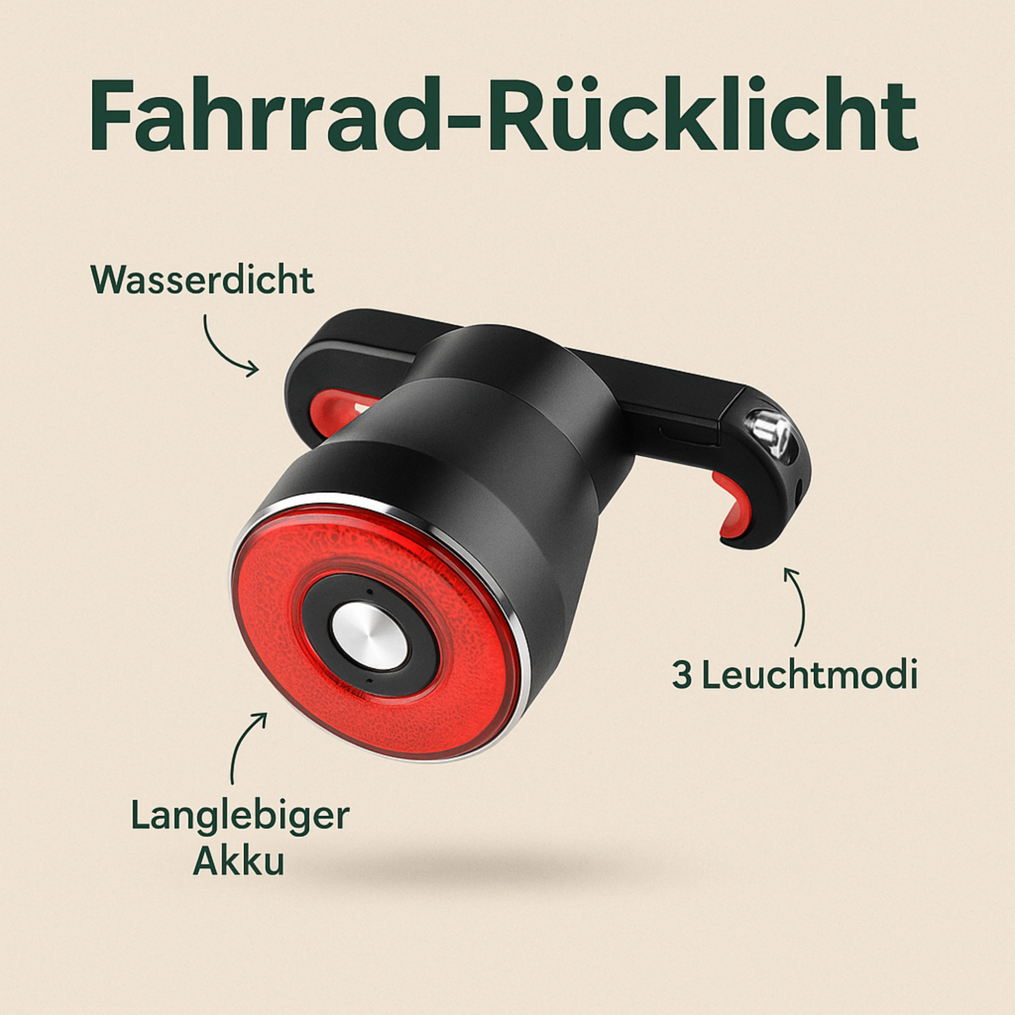VisionGuard – Fahrrad Rücklicht mit Bremslicht | Automatische Helligkeit & USB-Aufladung | Für Rennrad & Citybike Sicherheit