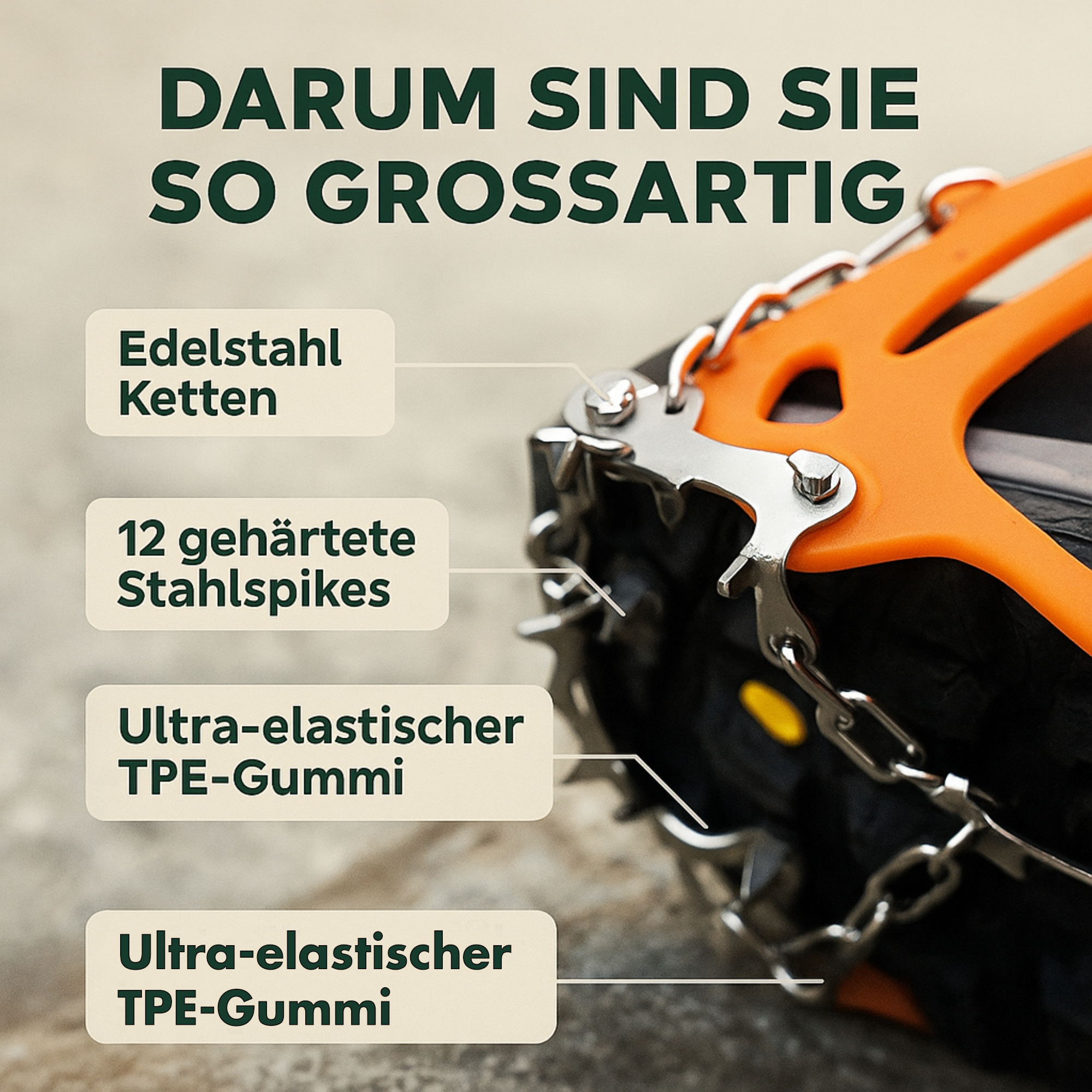 AlpGripp – Grödel Spikes für Schuhe | Rutschfest Manganstahl mit 13 Zacken | Für Wandern & Trekking auf Eis & Schnee