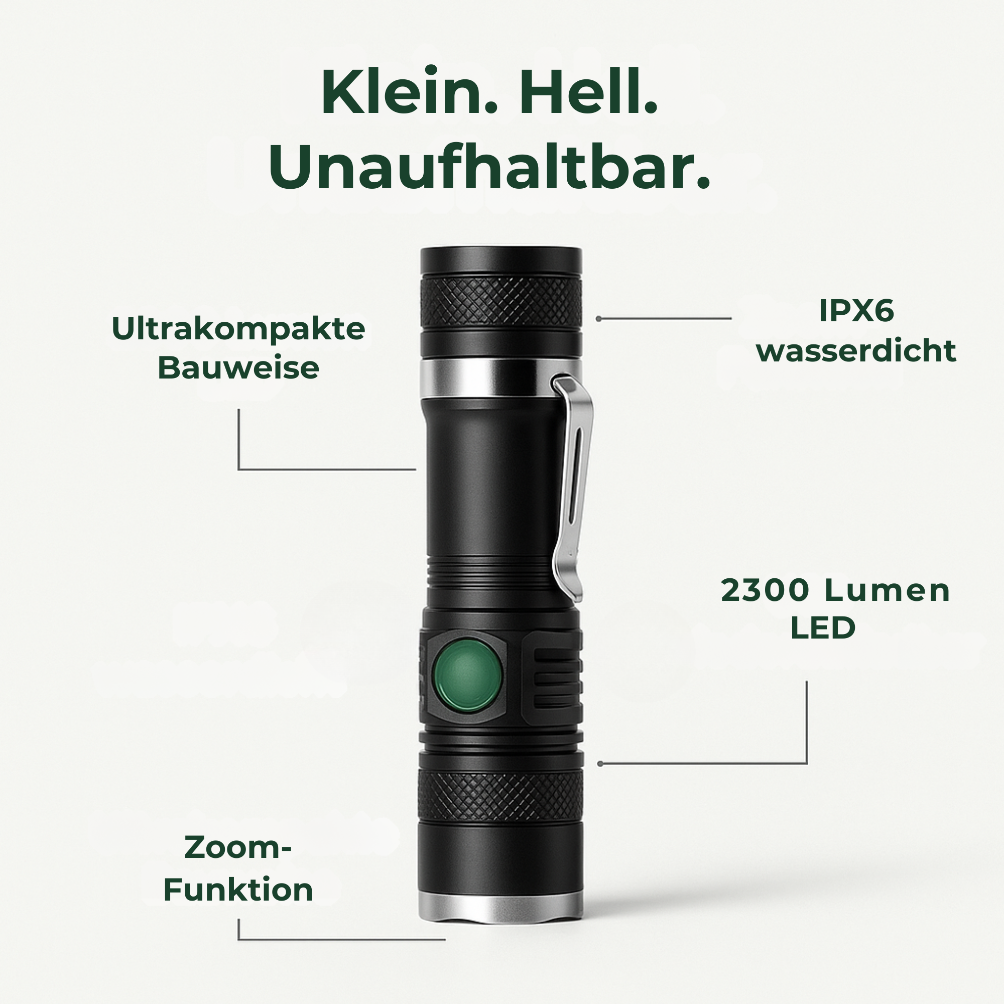 TrekBeam – LED Taschenlampe Outdoor | USB wiederaufladbar IPX6 wasserdicht | Kompakt & leicht für Wandern & Camping