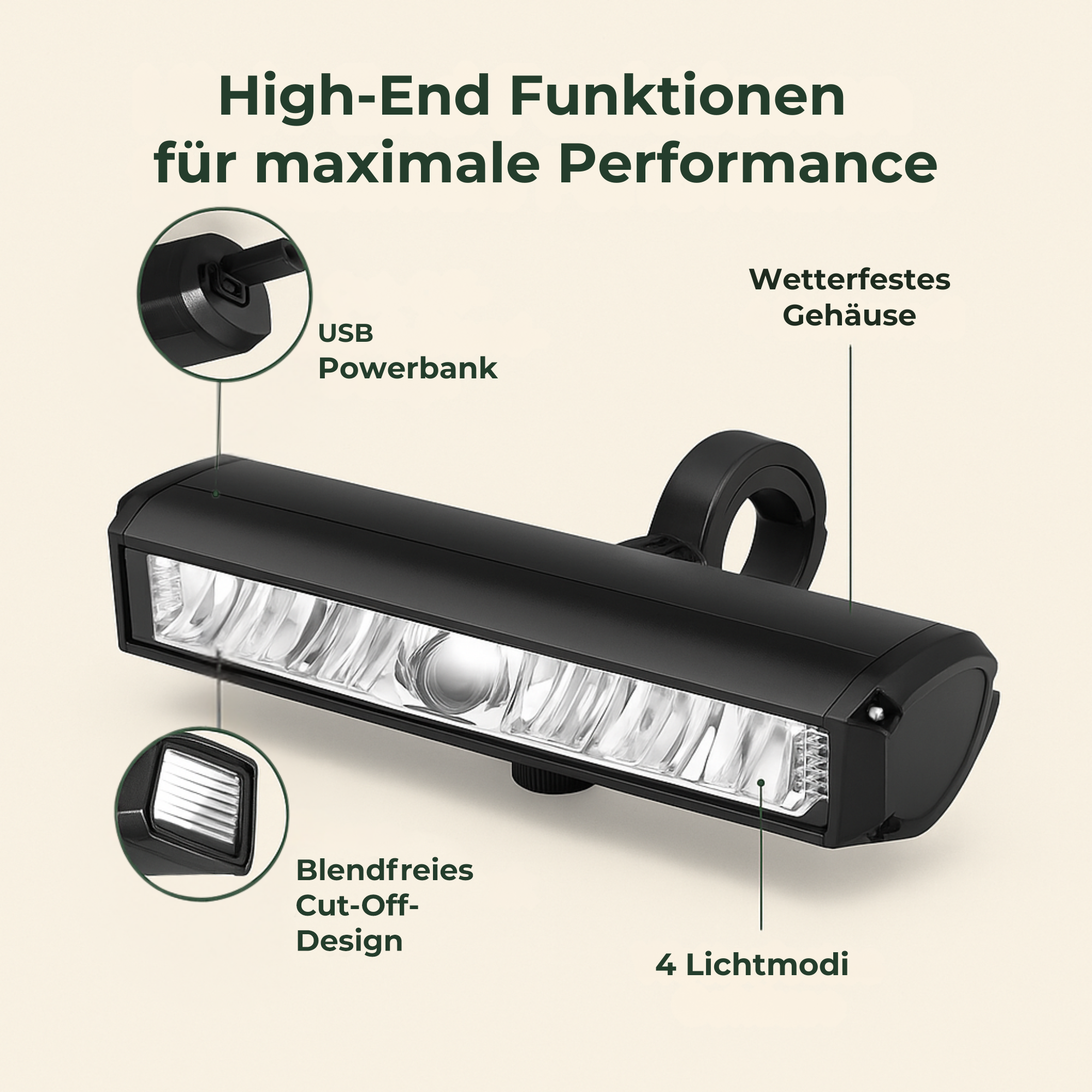 LumiRide – LED Frontlicht mit Powerbank | 6000 Lumen wetterfest & wiederaufladbar | Für Fahrrad E-Scooter Roller Outdoor