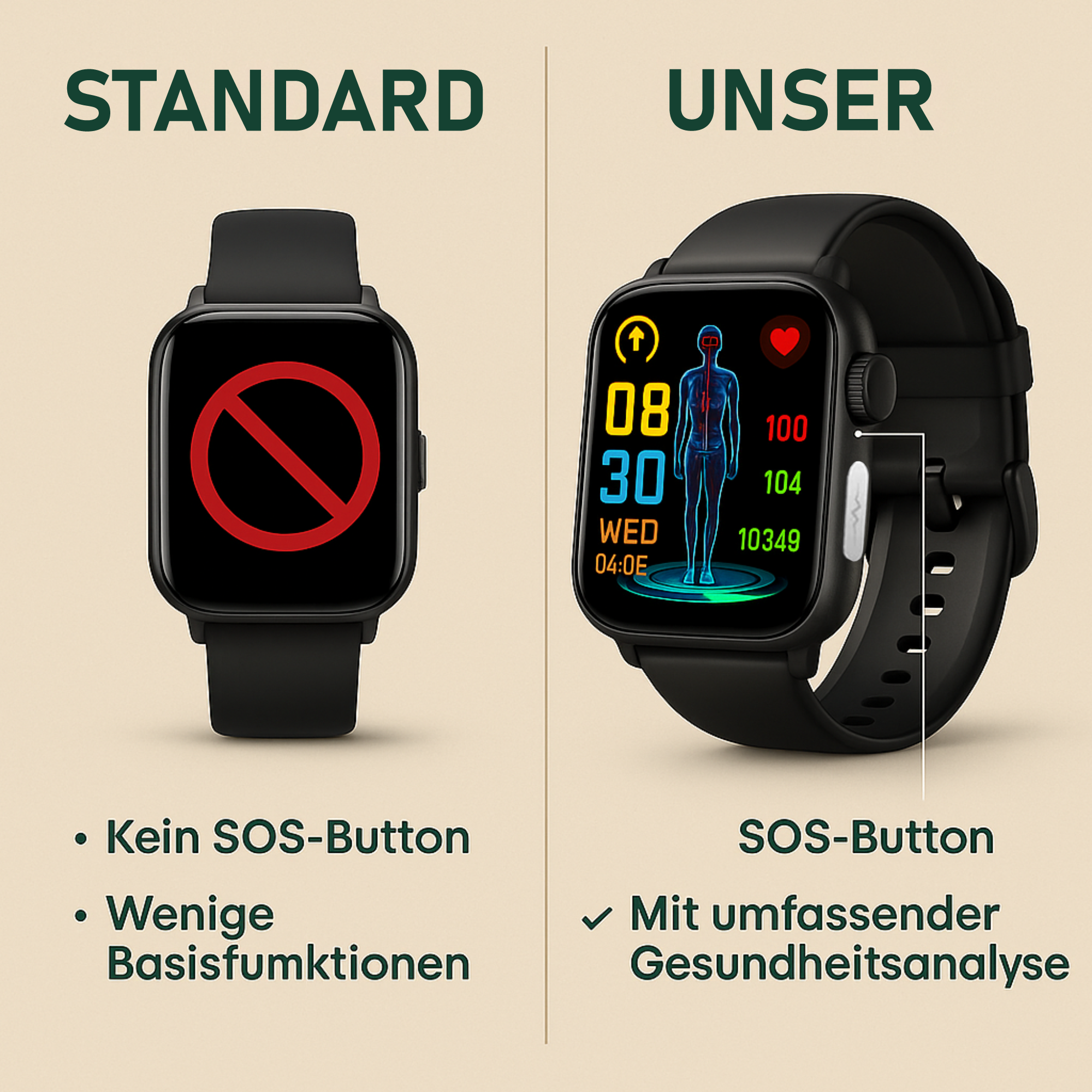 MediGuard – Gesundheits-Smartwatch mit Glukose-Tracking | Sturzerkennung & SOS in Echtzeit | Für sorgenfreies Gesundheitsmanagement