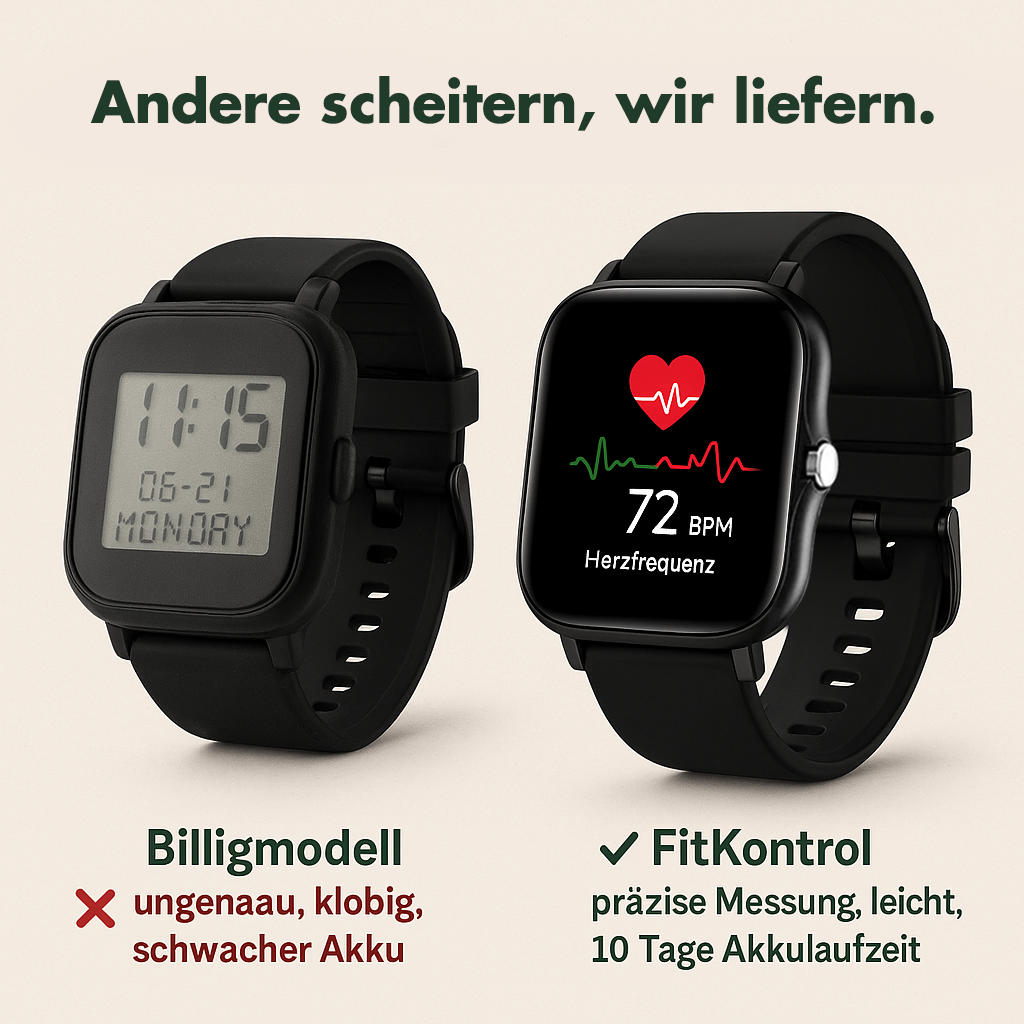 FitKontrol – Gesundheits-Smartwatch | Schrittzähler Schlafüberwachung | Wasserdicht IP68 für Fitness & Alltag