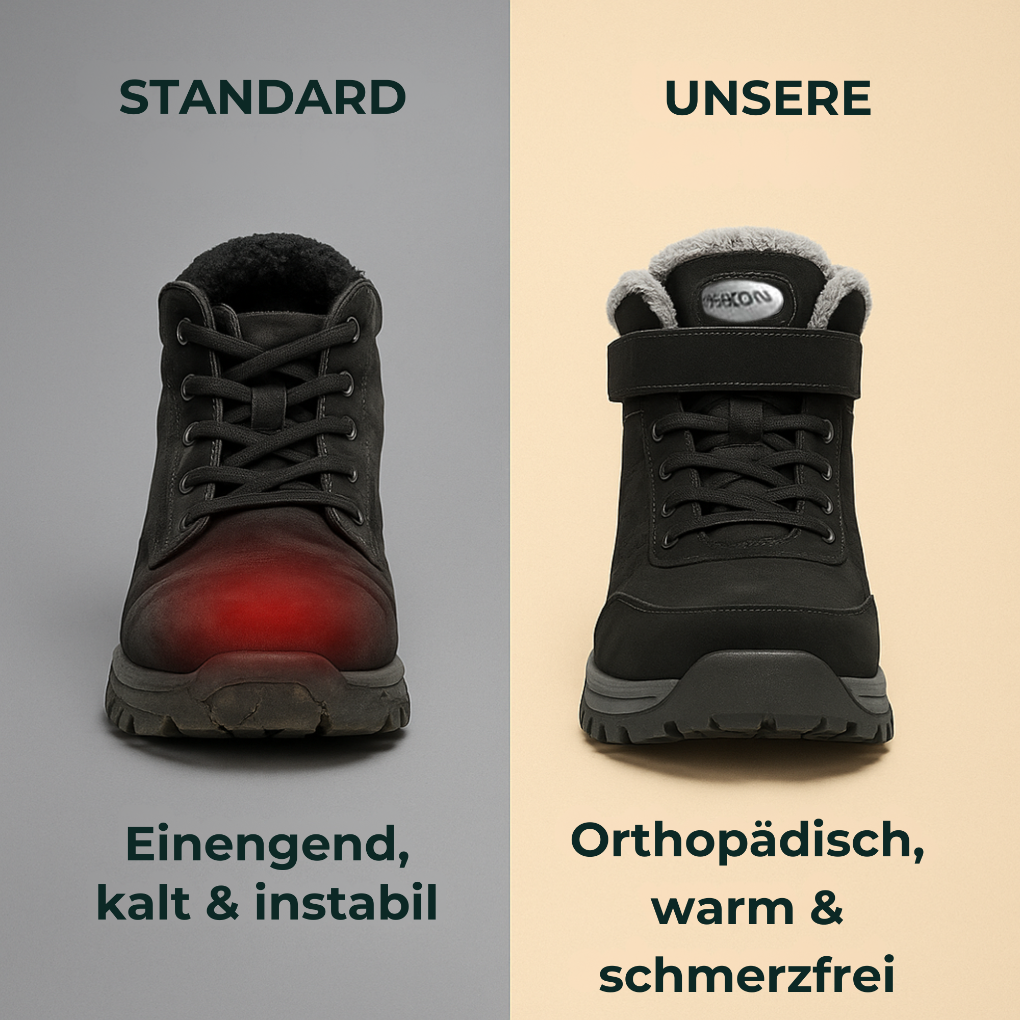 Ortholina – Orthopädischer Winterstiefel Damen & Herren | Rutschfest Gefüttert Klettverschluss | Alltag & Outdoor Komfort