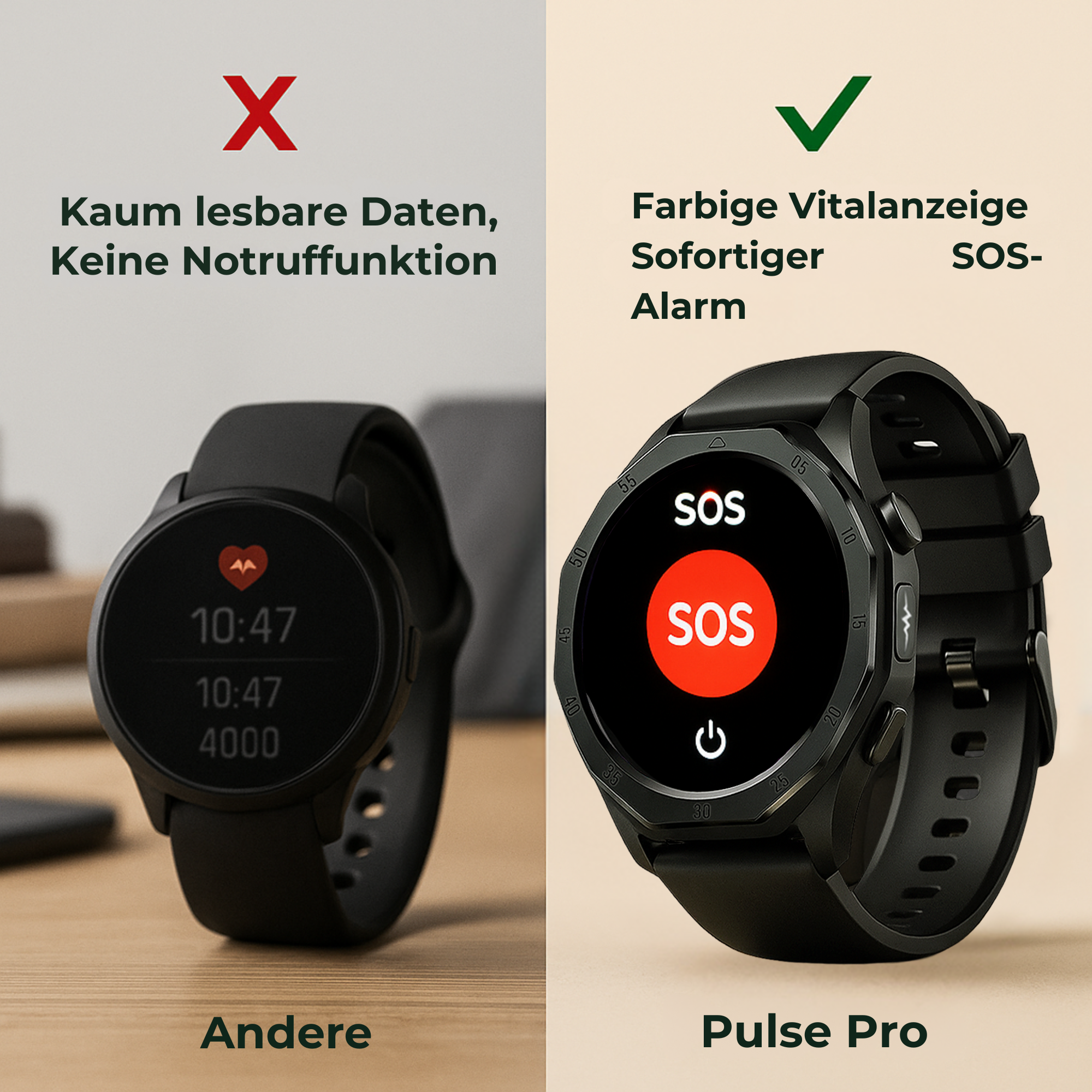 PulsePro – Gesundheits-Smartwatch mit SOS & Blutanalyse | Intelligente Vitalüberwachung & Notruf | Für Alltag, Sport & Sicherheit