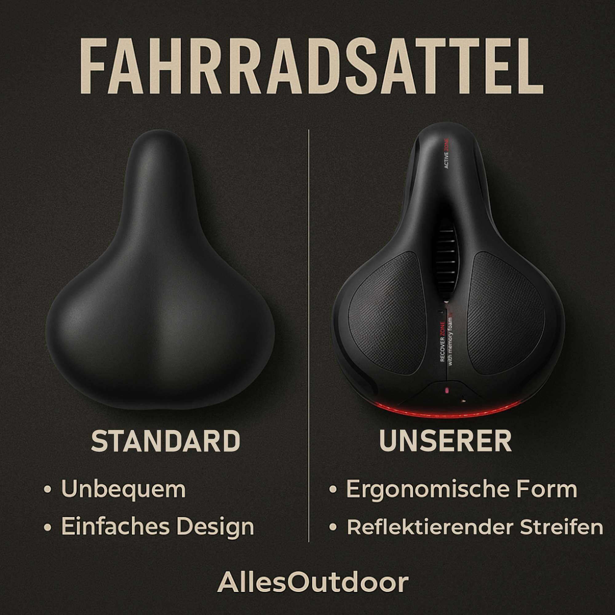 Veloxa – Ergonomischer Fahrradsattel | Komfortabel & Stoßdämpfend mit Gel-Polster | Ideal für lange Radtouren & Pendler