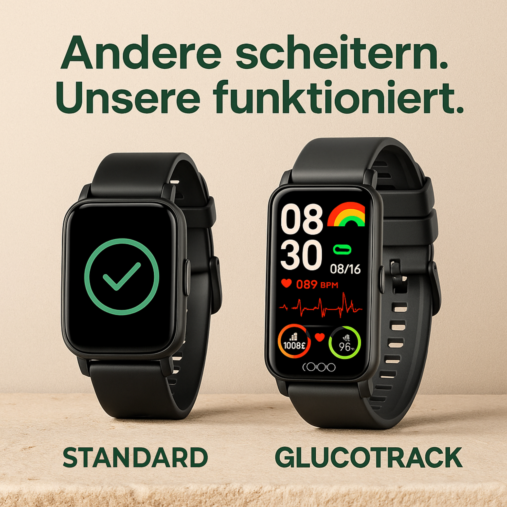 GlucoTrack – Smartwatch zur Glukose- & Blutdruckmessung | Gesundheitsuhr mit Herzfrequenz & IP68 wasserdicht | Ideal für Alltag & Senioren