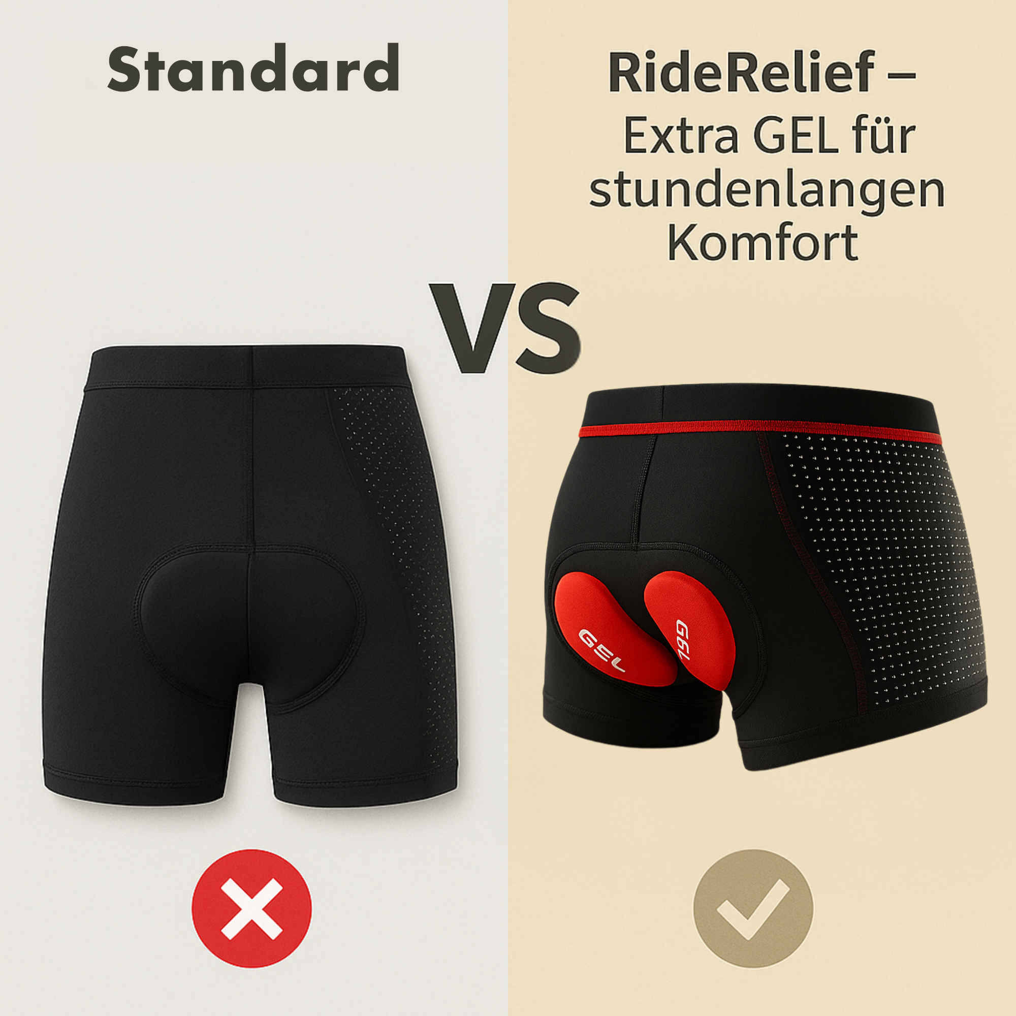 RideRelief – Fahrradhose Herren mit Gelpolster | Stoßdämpfend & atmungsaktiv | Komfort bei langen Radtouren
