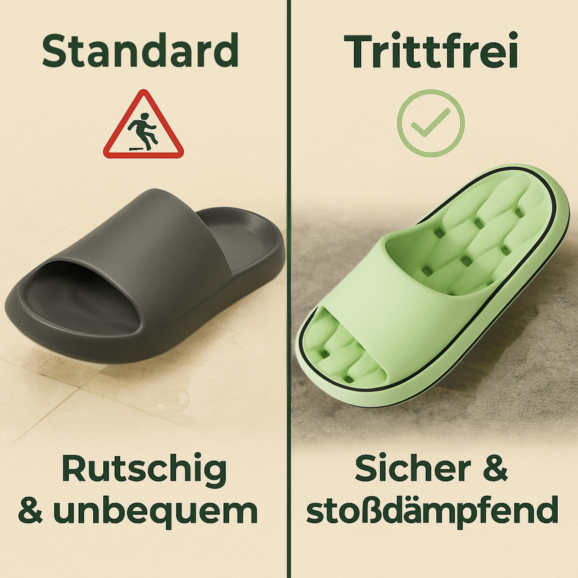 Trittfrei – orthopädische Hausschuhe | rutschfeste EVA-Dämpfung 4,5 cm – gegen Fußschmerzen & Plantarfasziitis