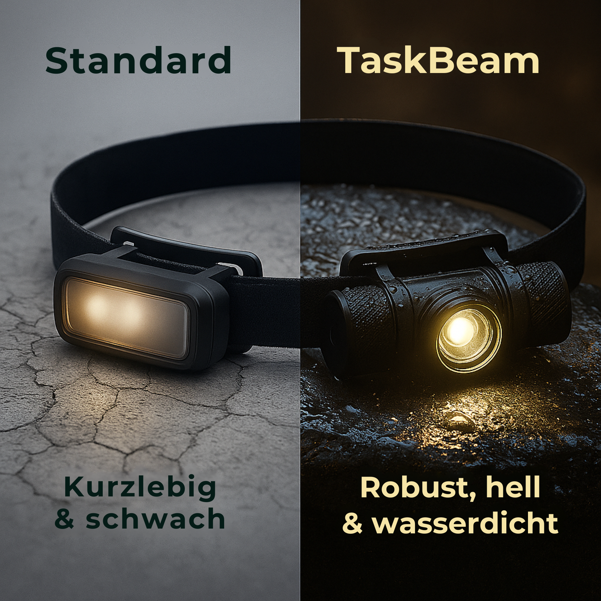 TaskBeam – LED Stirnlampe 1000 Lumen | USB aufladbar & wasserdicht | Für Outdoor, Arbeit & Notfälle
