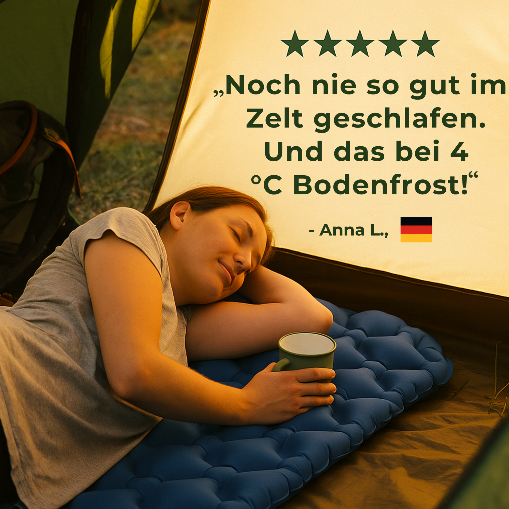 TrekBett – Ultraleicht Outdoor Luftmatratze | Schnell aufblasbar Rutschfest Wasserdicht | Camping Trekking Schlafkomfort