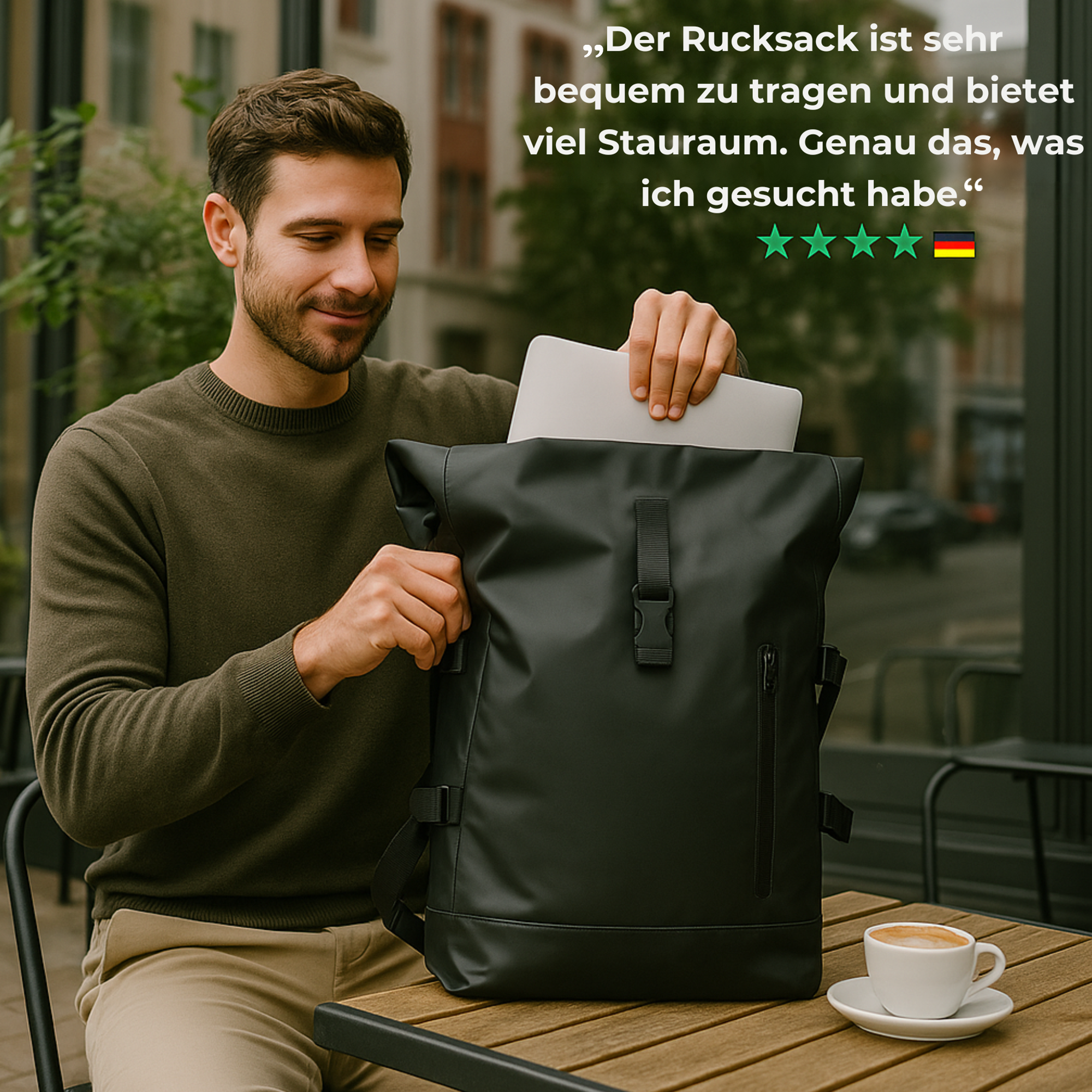 TraqTop – Rucksack mit wasserdichtem Laptopfach | Flexibler Rolltop-Verschluss mit gepolsterten Trägern | Für Pendler und Stadtradler