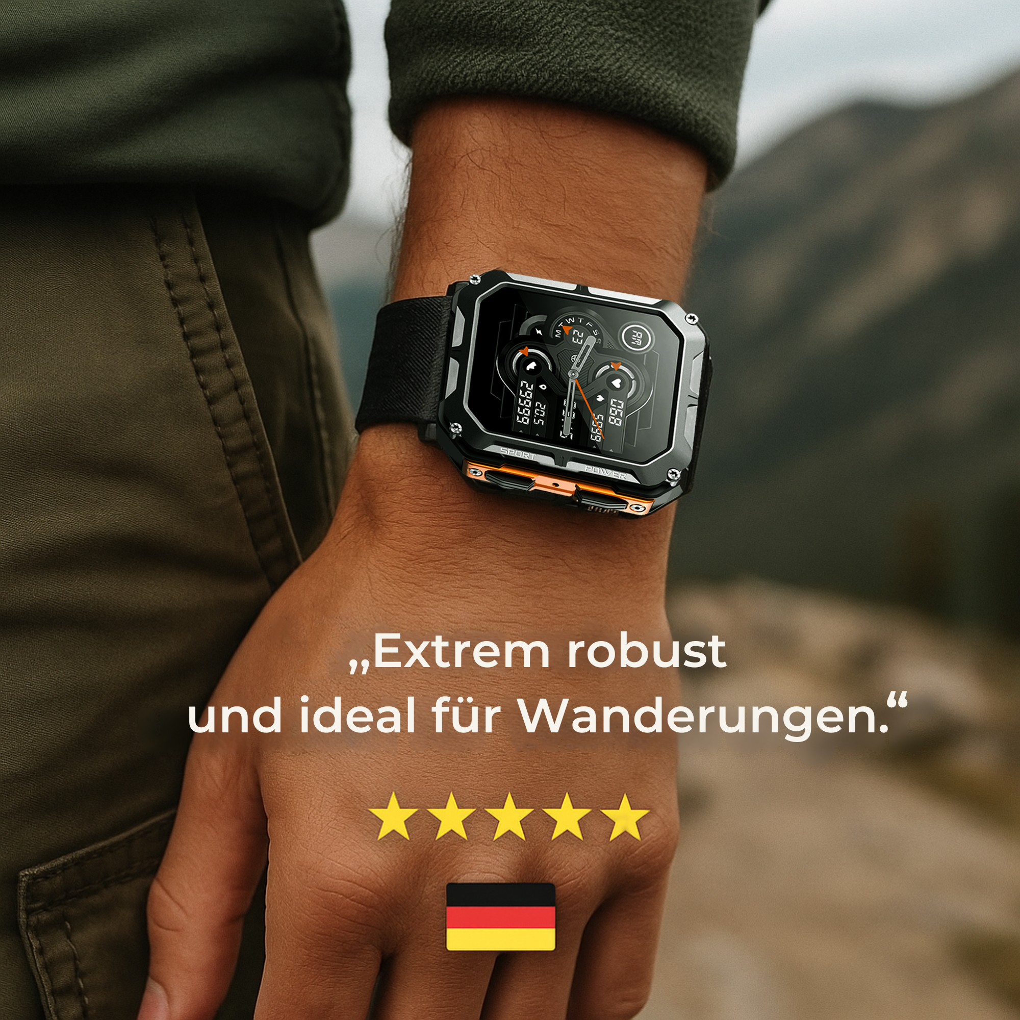 RobuX – Robuste Smartwatch | Stoßfest & IP68 | Langlaufend Akku | Baustelle & Outdoor