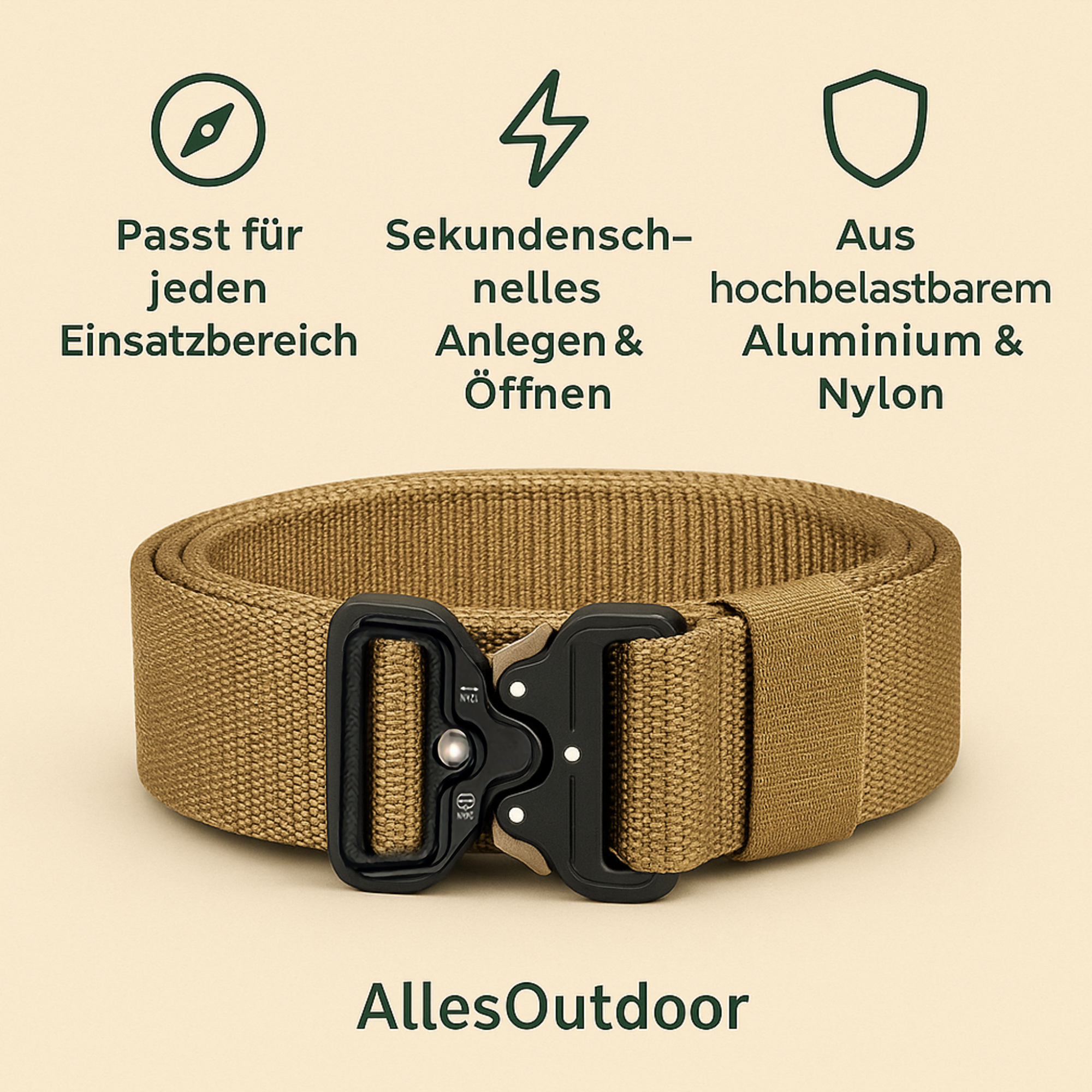 TerraFort – Taktischer Gürtel mit Schnellverschluss | Stufenlos verstellbar Reißfest & Robust | Outdoor Wandern Militär Einsatz