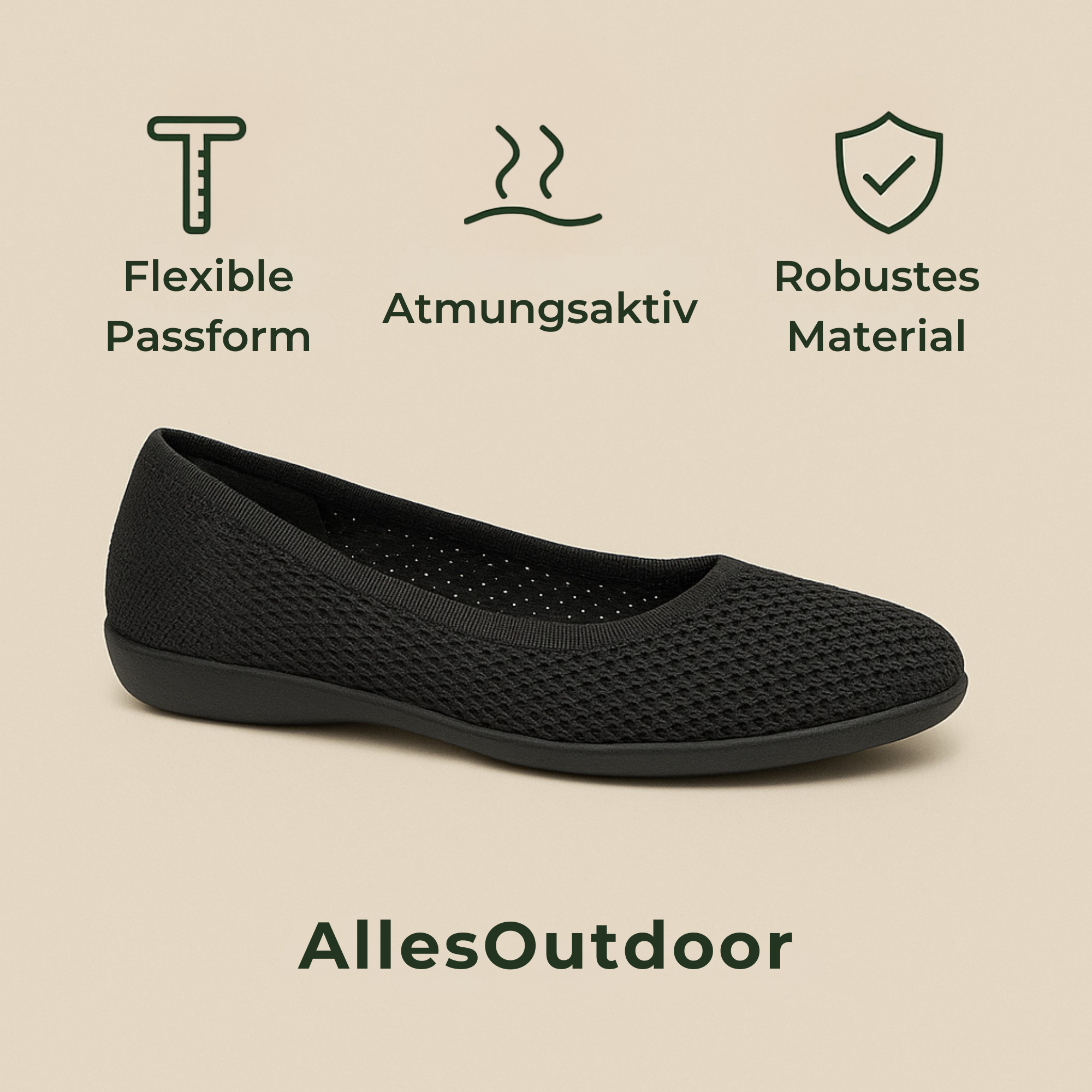 SanaFlex – Ergonomische Barfuß Ballerinas | atmungsaktiv & flexibel | blasenfrei | Damen Komfortschuh für Alltag