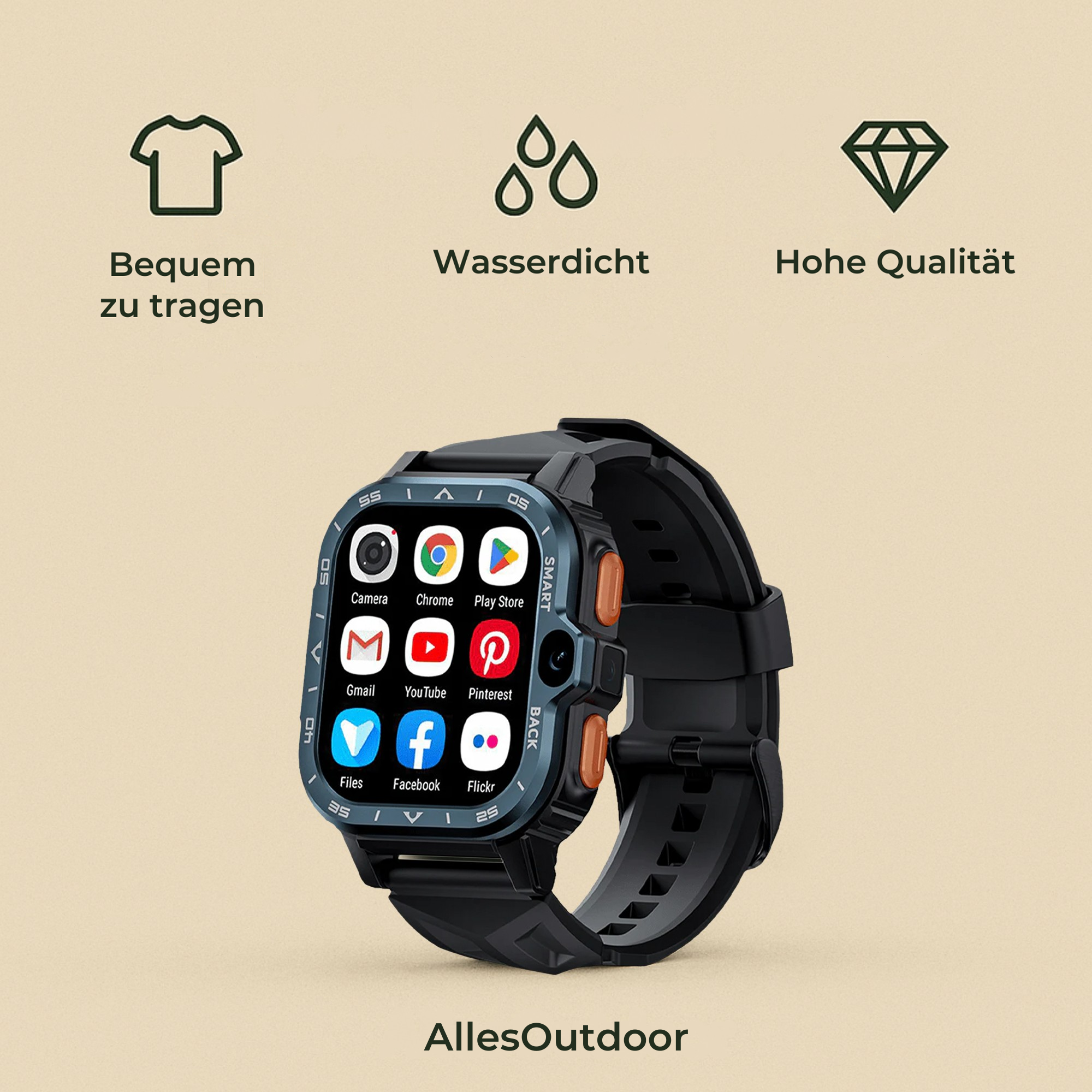 Vextro – SIM Smartwatch | Anruf & Video IP68 stoßfest | Outdoor Arbeit Herren