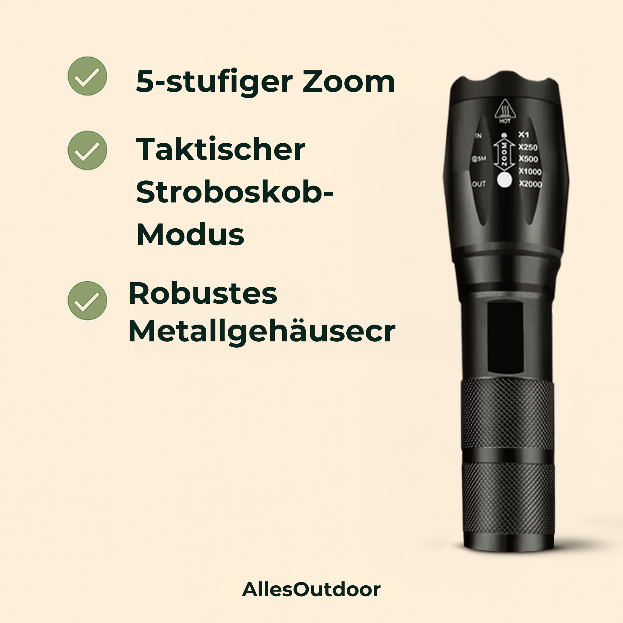 NightCore – Militärische LED Taschenlampe | Ultrahell, Zoom & USB-Aufladung | Für Notfälle, Outdoor & Nachtpatrouillen