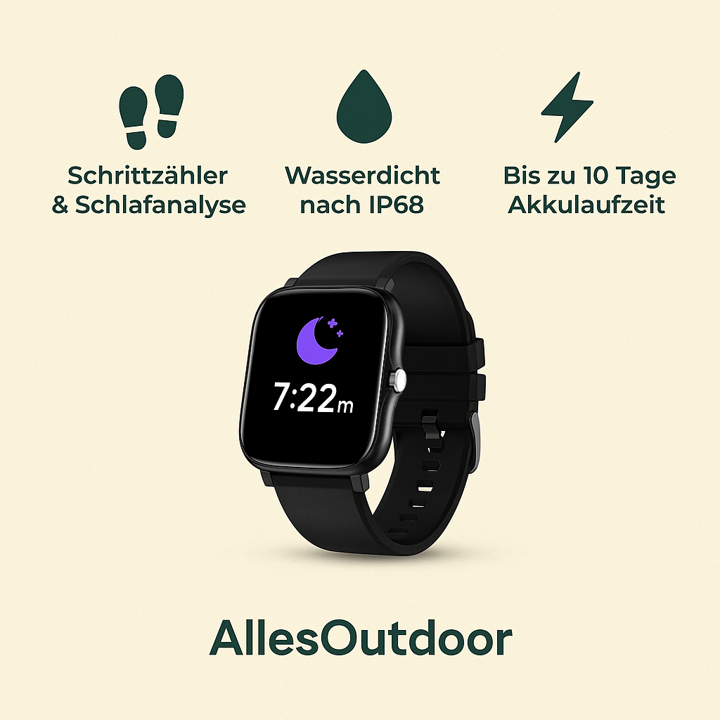 FitKontrol – Gesundheits-Smartwatch | Schrittzähler Schlafüberwachung | Wasserdicht IP68 für Fitness & Alltag