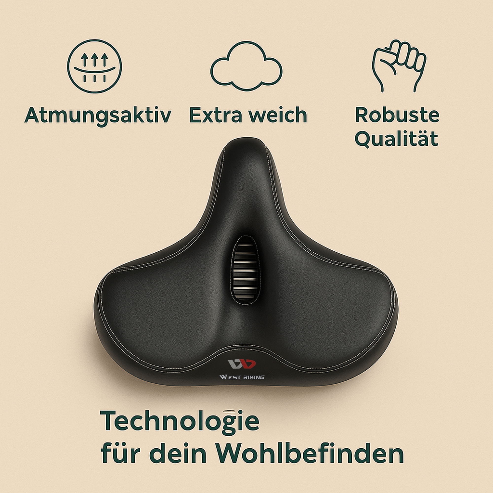 SitzMeister – Schmerzfreier Fahrradsattel Herren & Damen | Gepolstert & stoßdämpfend | Für Citybike & Heimtrainer