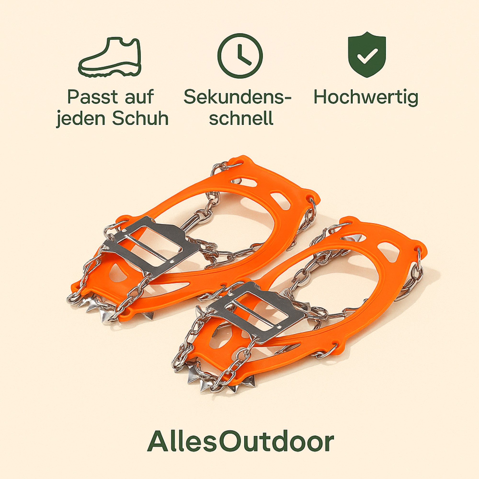AlpGripp – Grödel Spikes für Schuhe | Rutschfest Manganstahl mit 13 Zacken | Für Wandern & Trekking auf Eis & Schnee