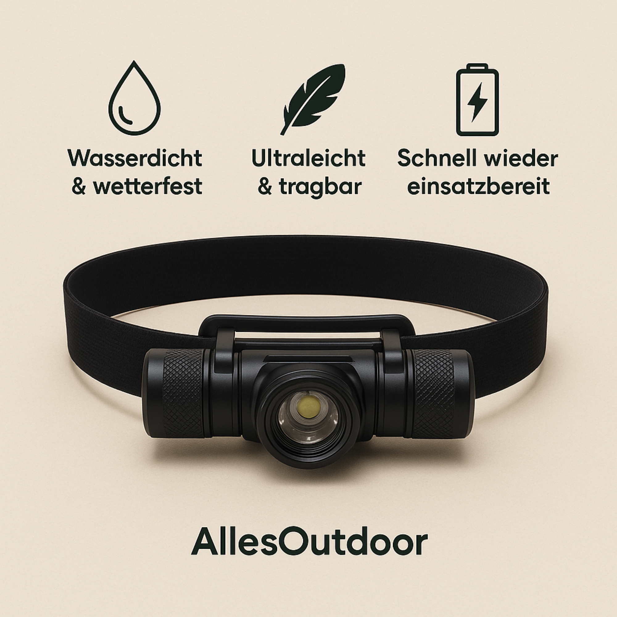 TaskBeam – LED Stirnlampe 1000 Lumen | USB aufladbar & wasserdicht | Für Outdoor, Arbeit & Notfälle