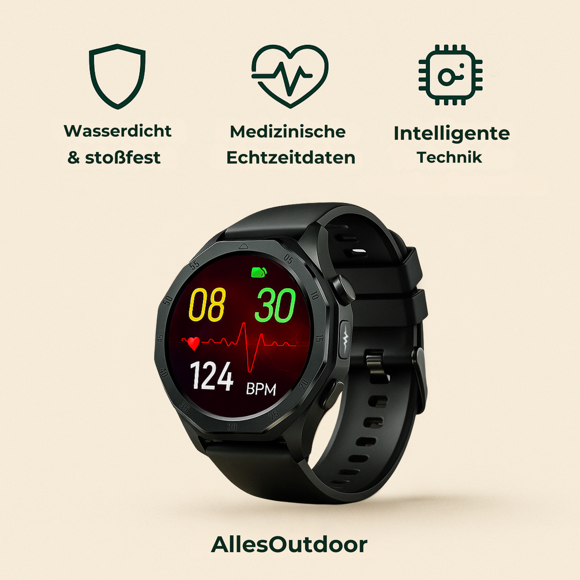PulsePro – Gesundheits-Smartwatch mit SOS & Blutanalyse | Intelligente Vitalüberwachung & Notruf | Für Alltag, Sport & Sicherheit
