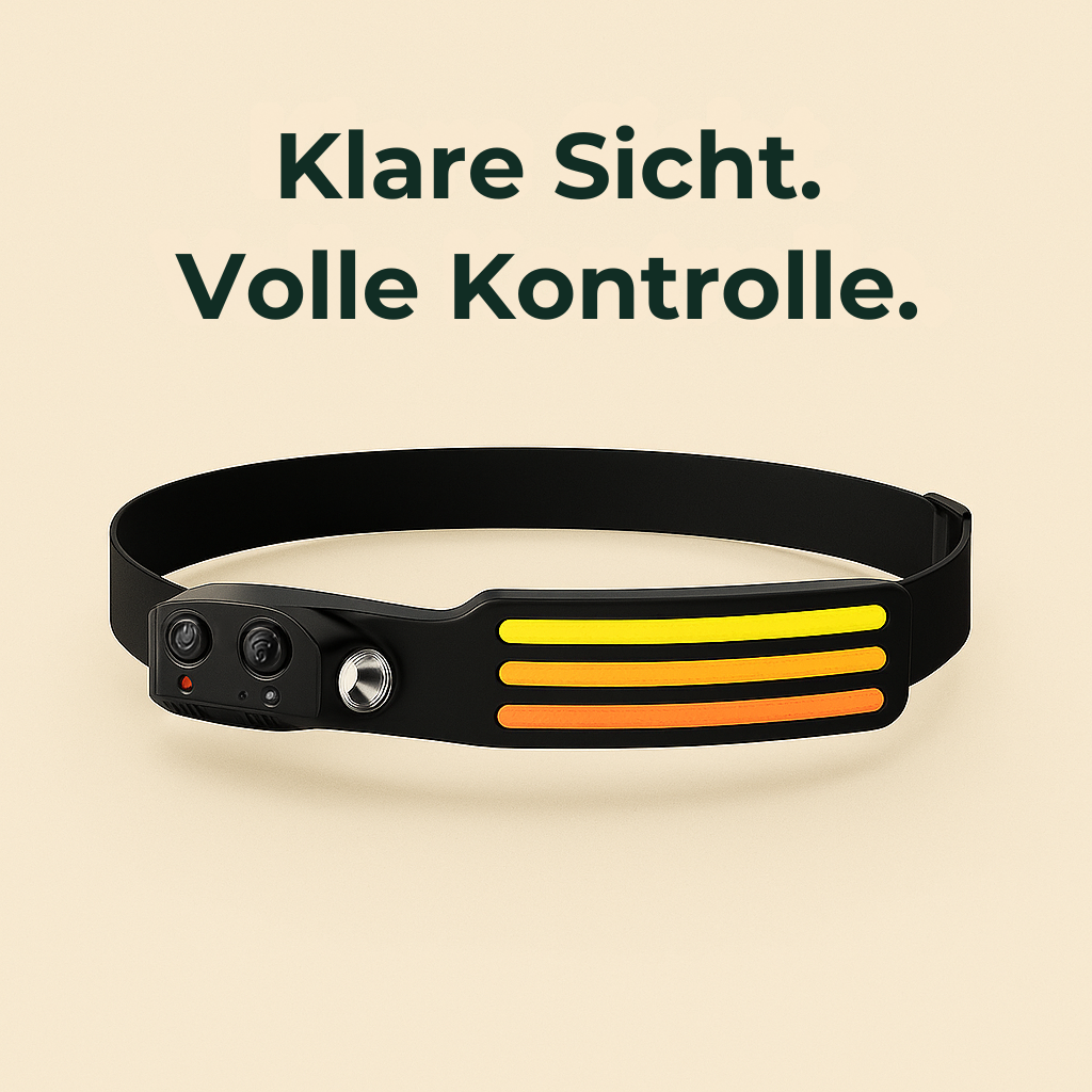 TrailGuard – Stirnlampe Sensor gesteuert | 230° Weitwinkel ultraleicht wasserdicht | Für Joggen Camping Outdoor