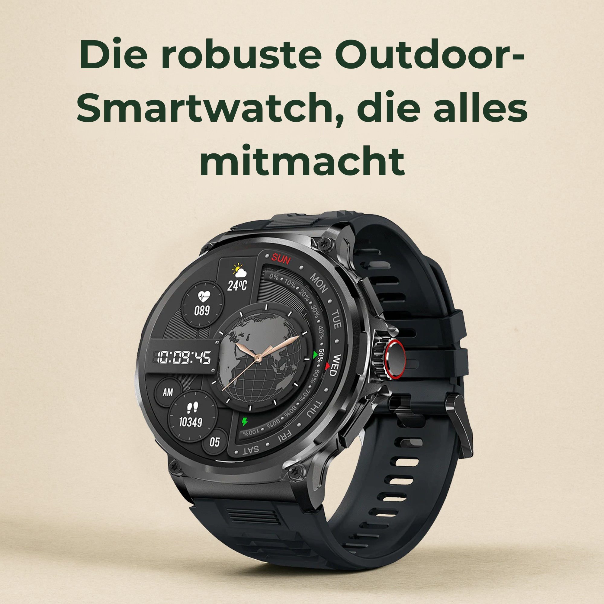 PulseX – Smartwatch robust mit Gesundheitsfunktionen | stoßfest & wasserdicht (IP68) | für Outdoor & Alltag