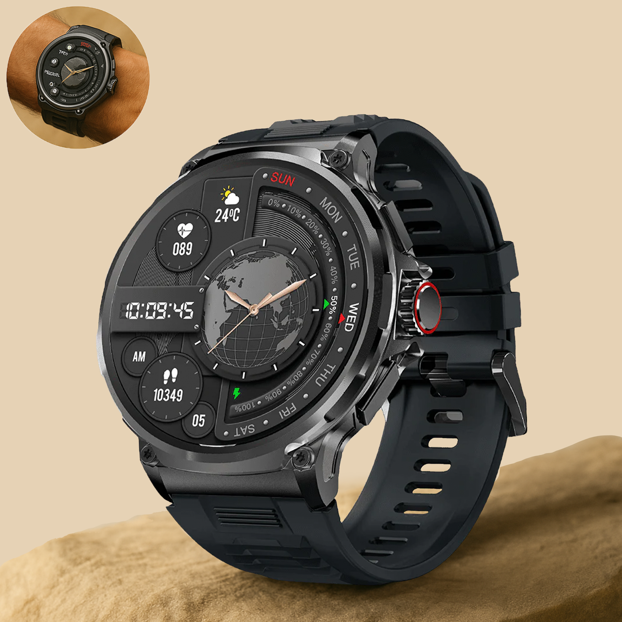 PulseX – Smartwatch robust mit Gesundheitsfunktionen | stoßfest & wasserdicht (IP68) | für Outdoor & Alltag