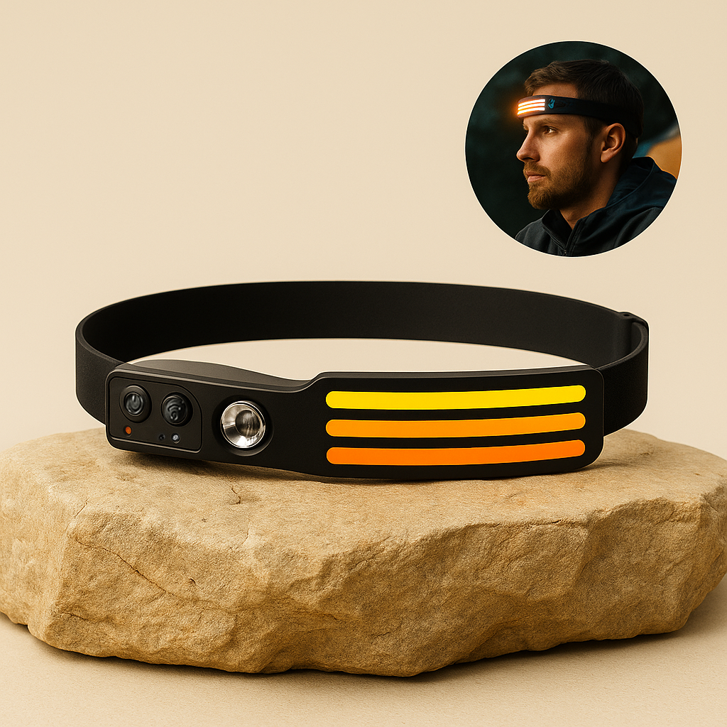 TrailGuard – Stirnlampe Sensor gesteuert | 230° Weitwinkel ultraleicht wasserdicht | Für Joggen Camping Outdoor