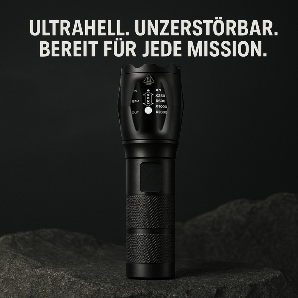 H7 Ultrahell NightCore – Militärische LED Taschenlampe | Ultrahell, Zoom & USB-Aufl