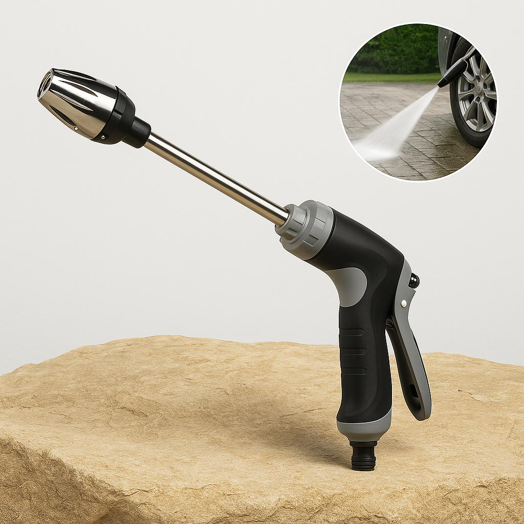 AquaJet – Hochdruck Reinigungsdüse für Gartenschlauch | Turbostrahl gegen hartnäckigen Schmutz Edelstahlkopf | Für Terrasse Auto Fassade