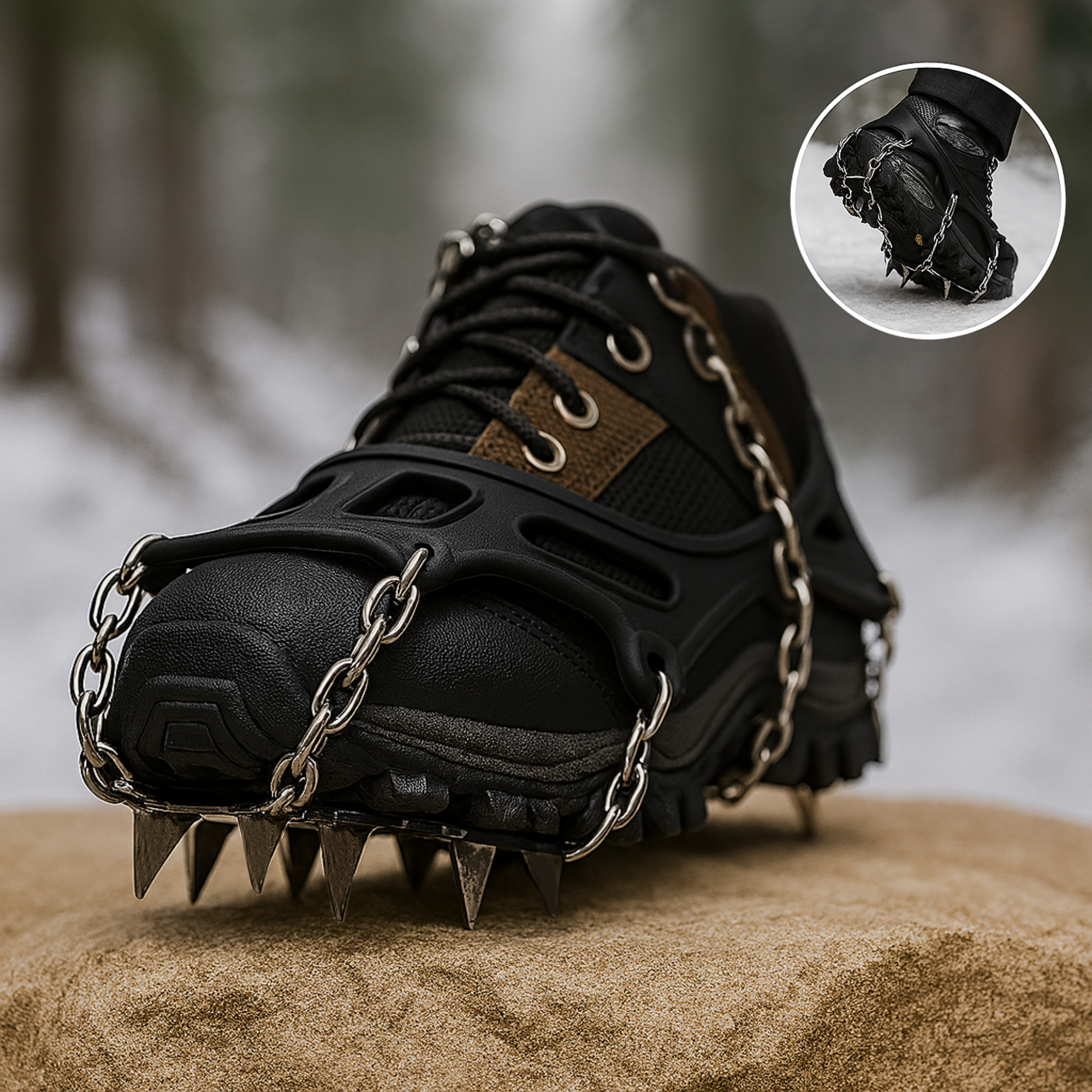 AlpGripp – Grödel Spikes für Schuhe | Rutschfest Manganstahl mit 13 Zacken | Für Wandern & Trekking auf Eis & Schnee