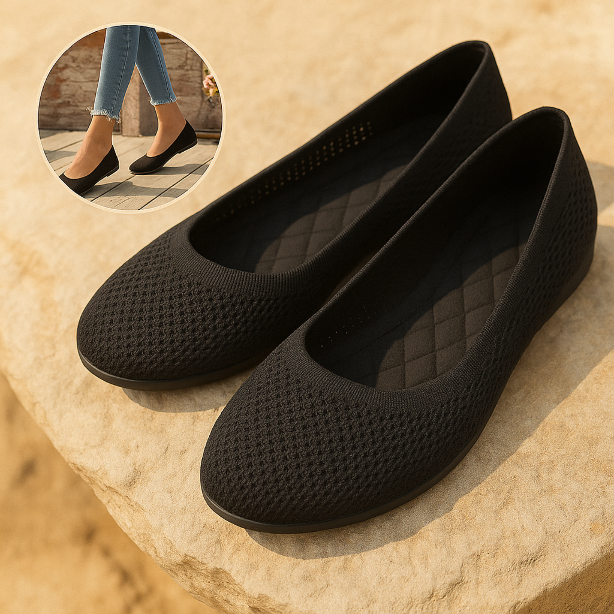 SanaFlex – Ergonomische Barfuß Ballerinas | atmungsaktiv & flexibel | blasenfrei | Damen Komfortschuh für Alltag
