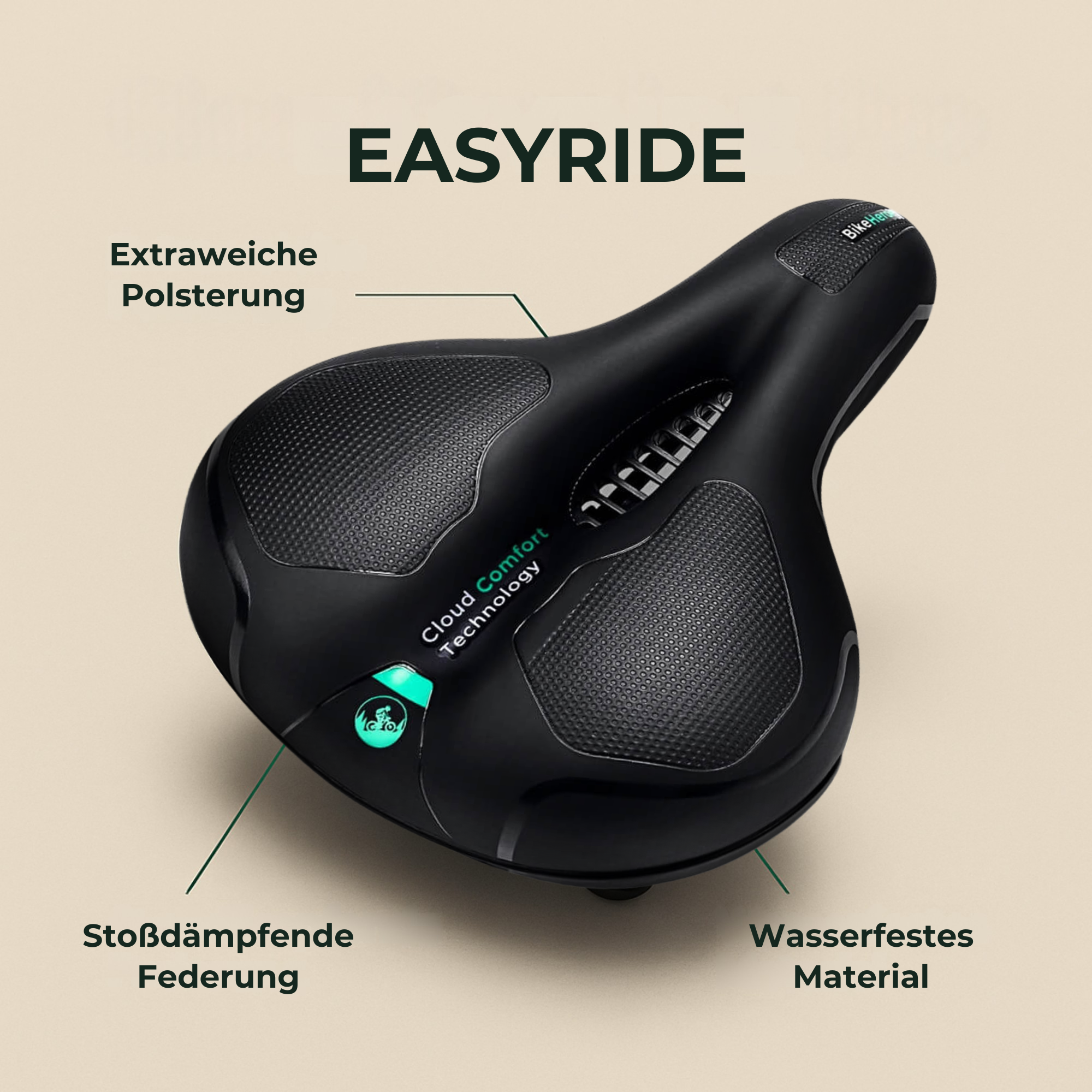 EasyRide – Schmerzfreier Komfort-Radsattel | 5 cm Polsterung wasserfest & atmungsaktiv | Rückenfreundlich für City- & E-Biker