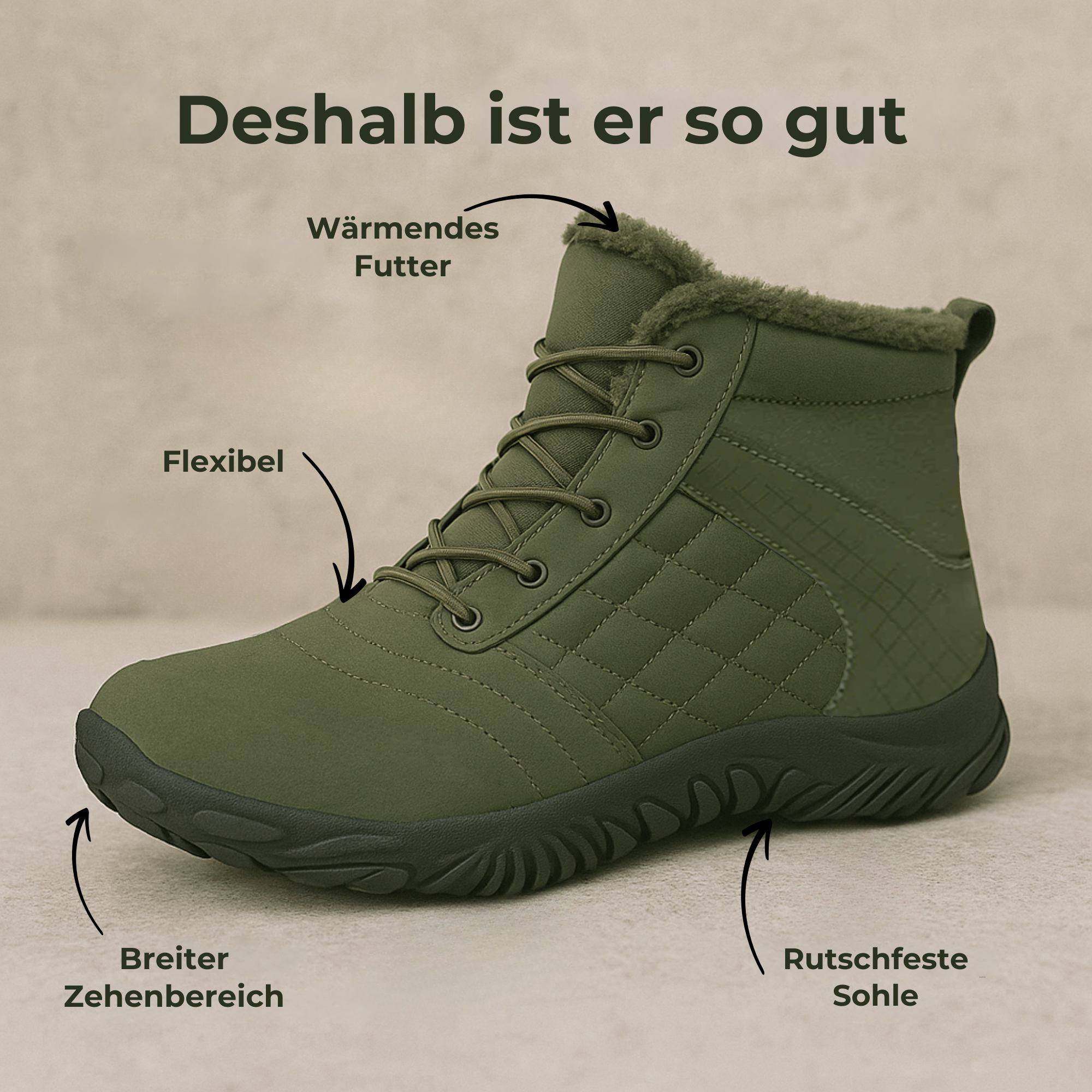 FrostStep – Winter‑Barfußschuh | rutschfest & warm gefüttert | orthopädisch für kalte Füße