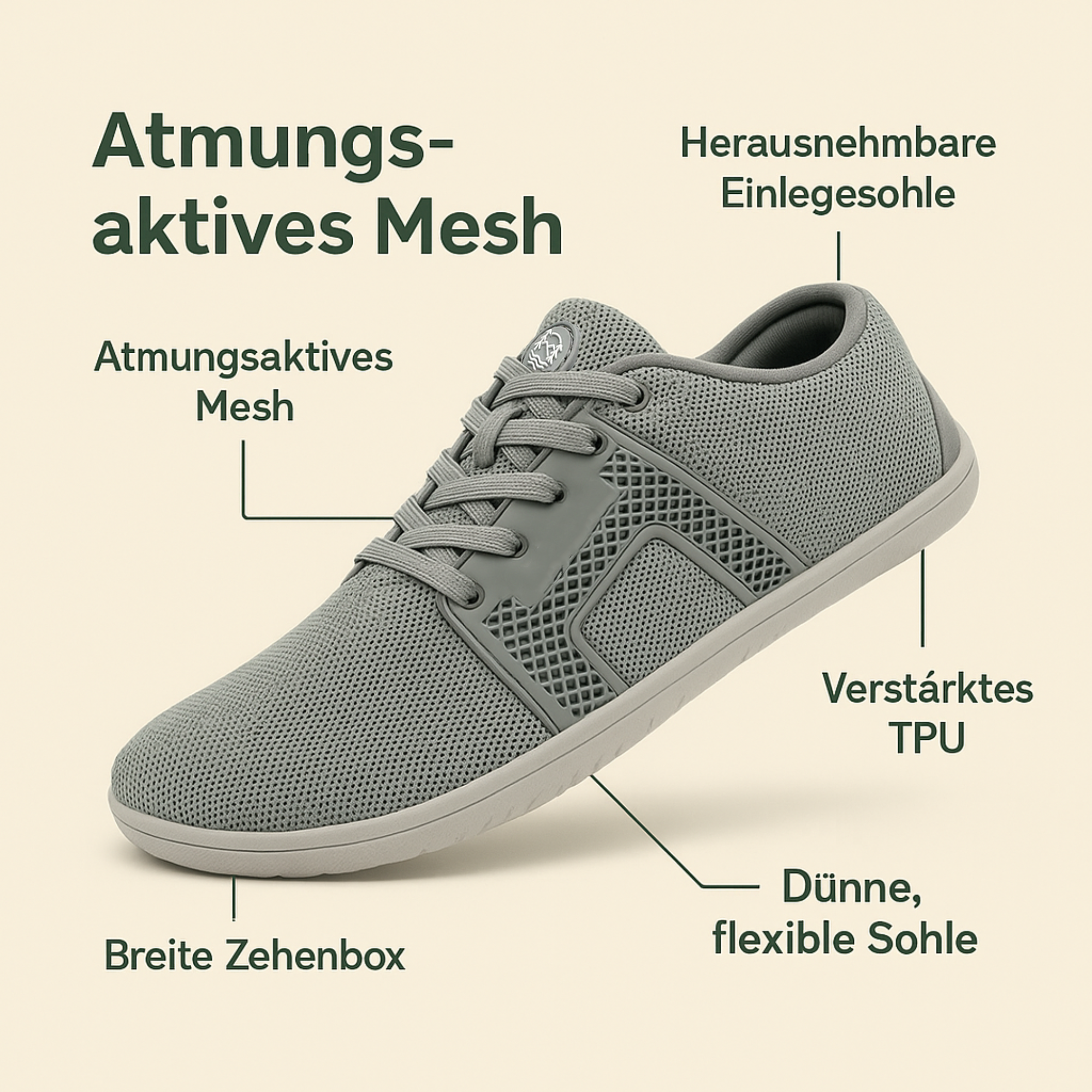 BareStep – Barfuß Sneaker | Gelenkentlastung Orthopädiesohle rutschfest | Alltag & Büro Unisex