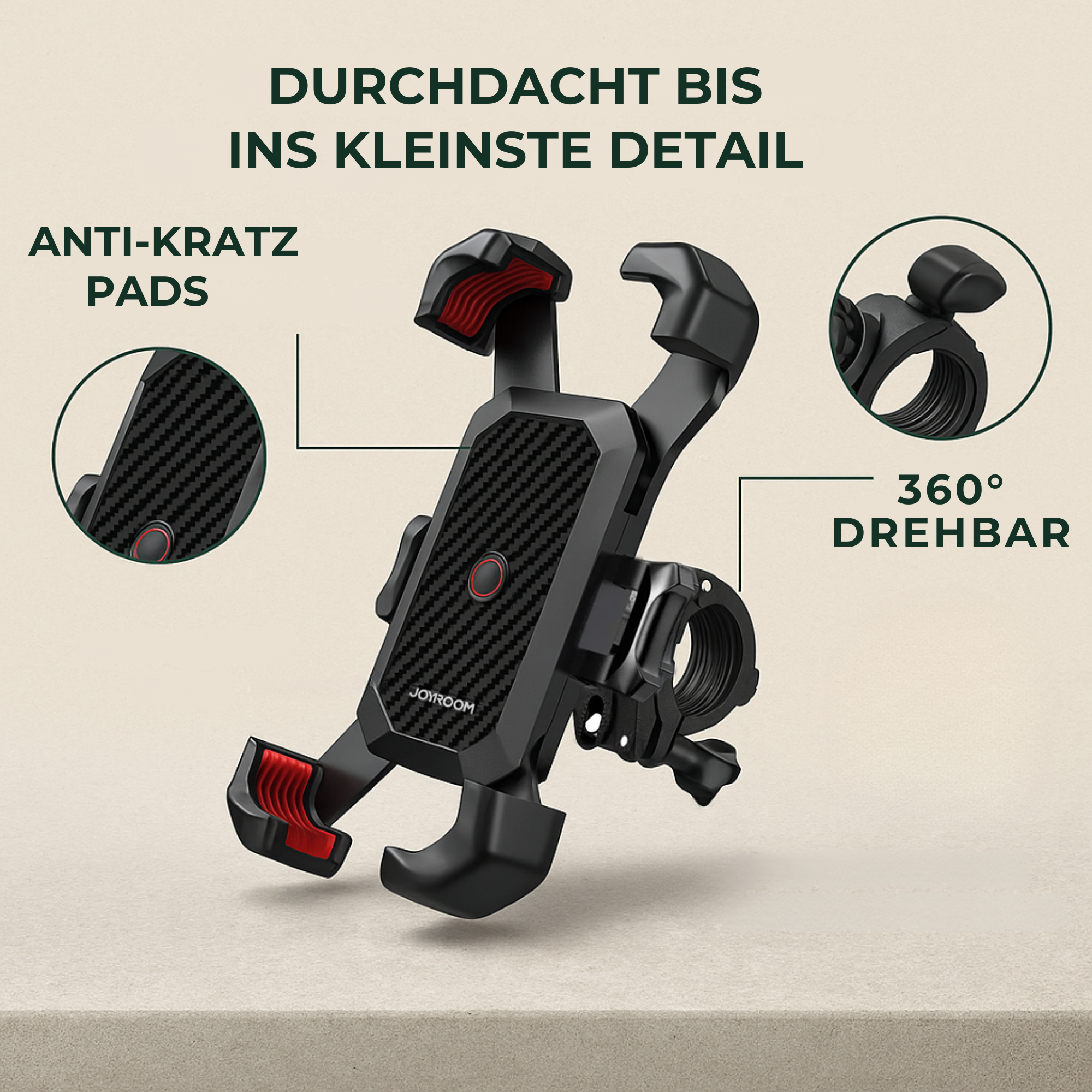 GripMount – Handyhalterung Fahrrad | 360° Drehung Rutschfest Stoßfest | Für Mountainbike & E-Bike Fahrer