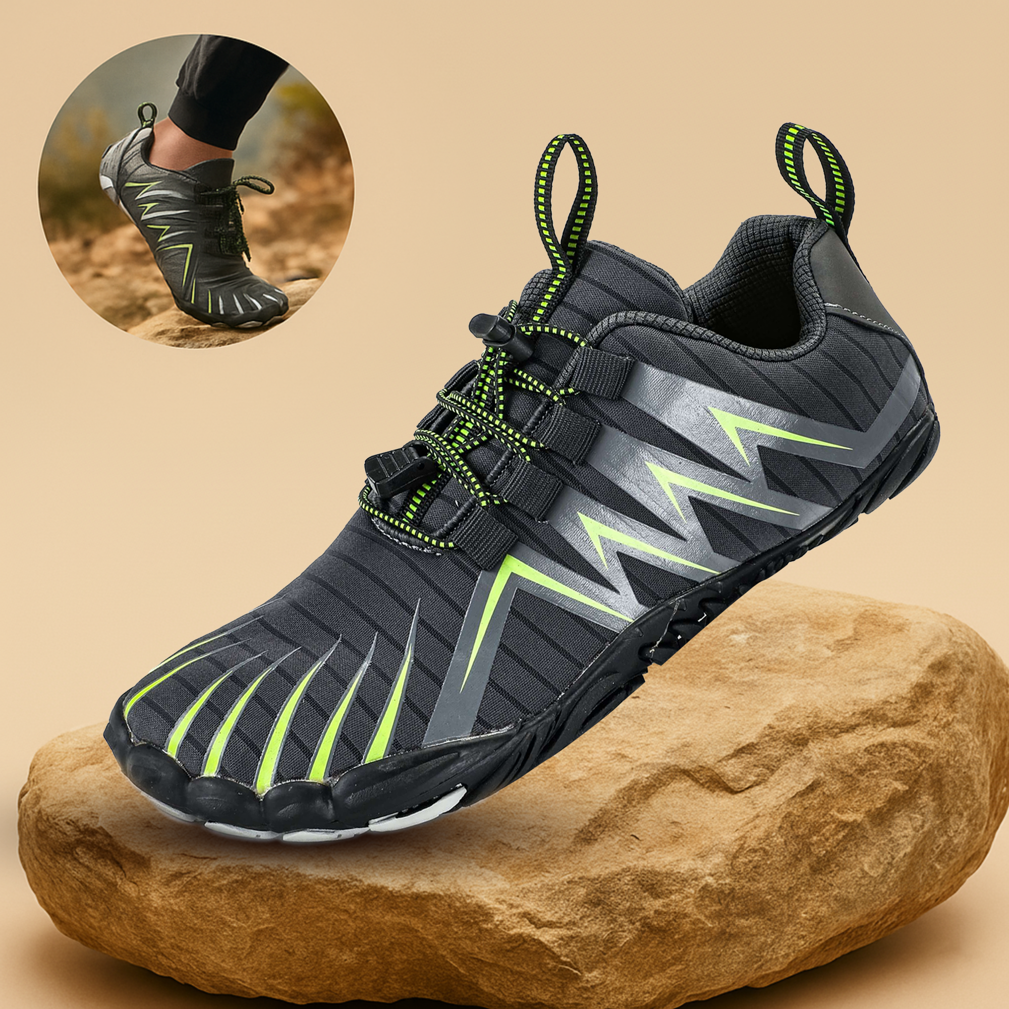 PrimeRun – Barfußschuhe Five-Finger Outdoor Laufschuhe | natürliche Fußmuskulatur stärken rutschfeste Sohle | Trail-Runner