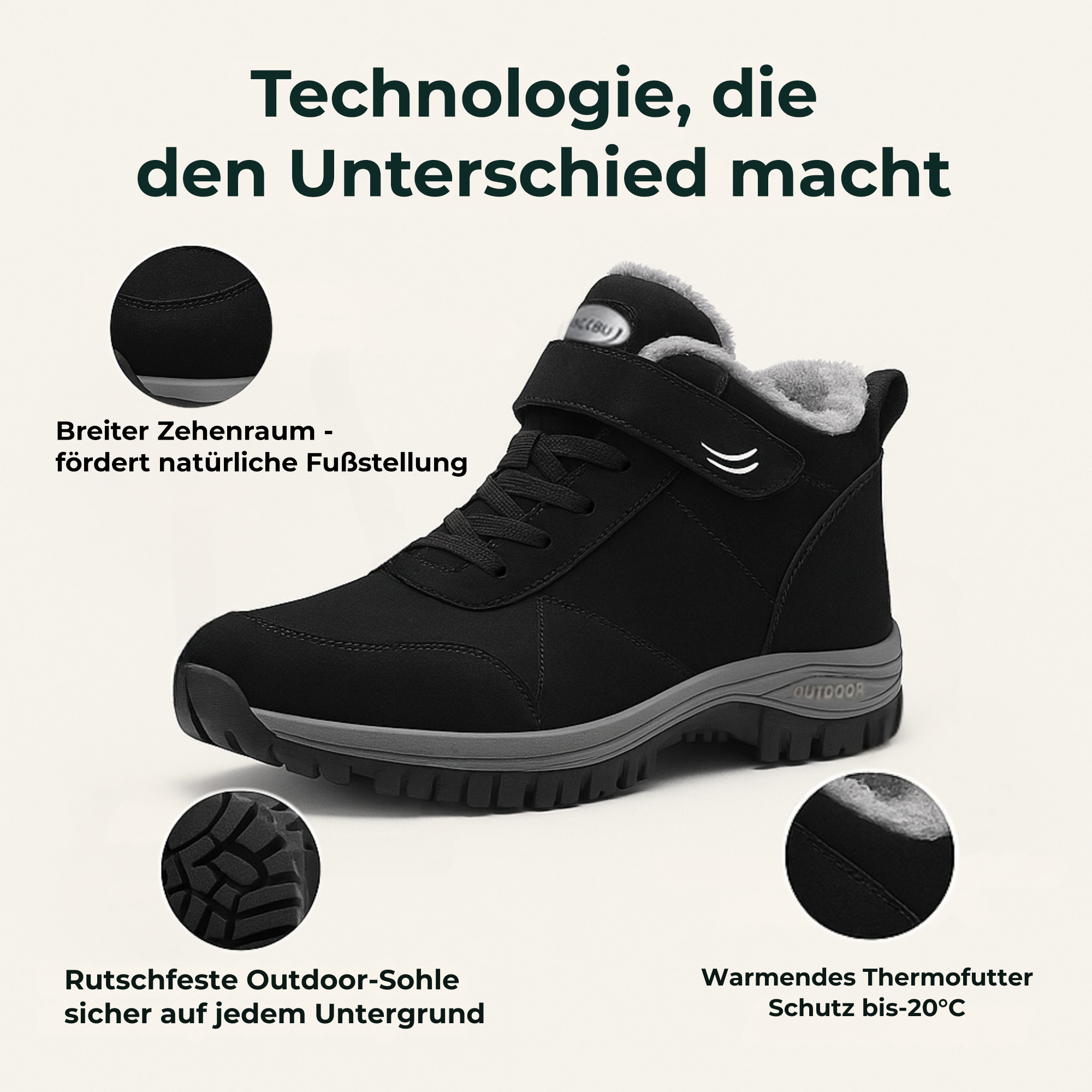 Ortholina – Orthopädischer Winterstiefel Damen & Herren | Rutschfest Gefüttert Klettverschluss | Alltag & Outdoor Komfort