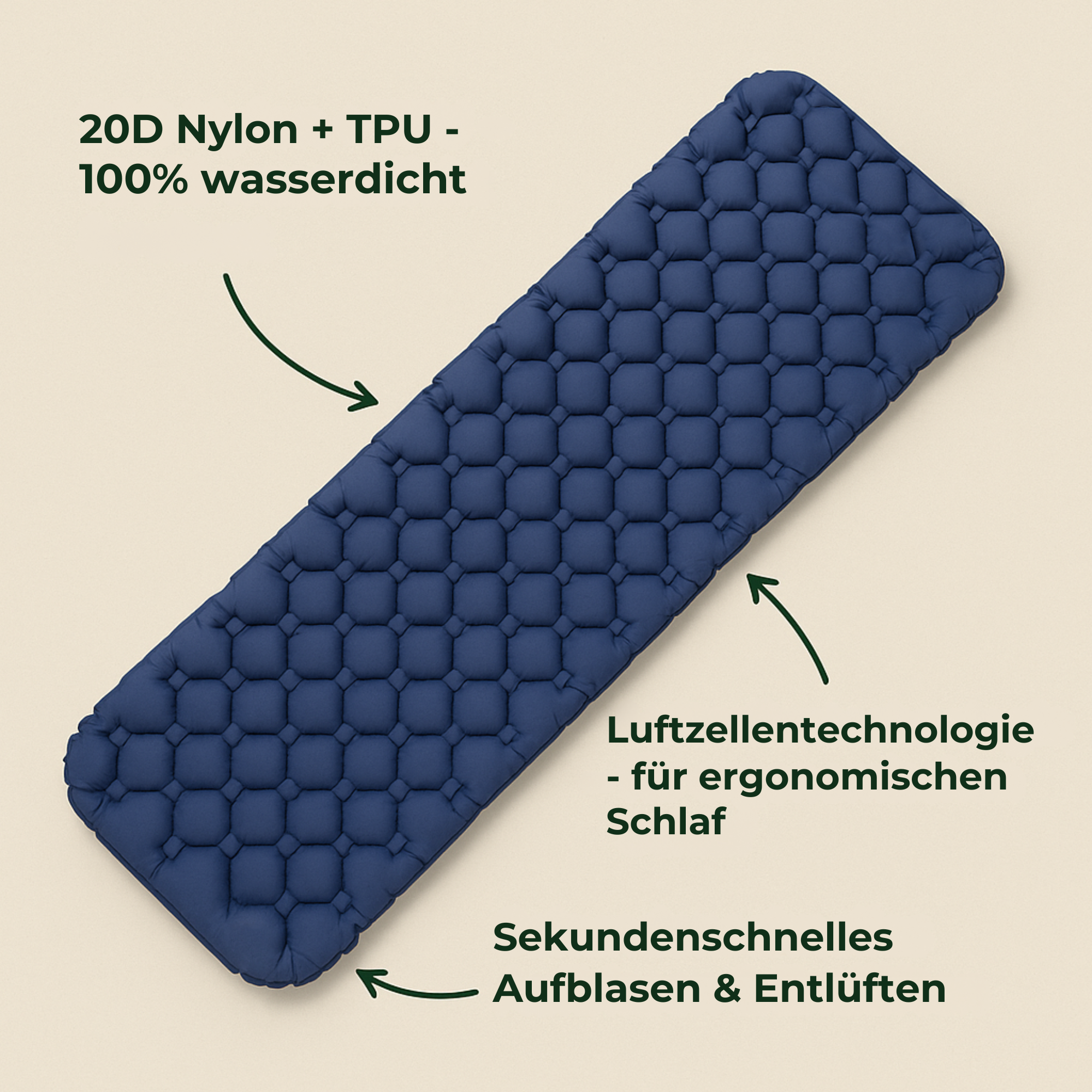 TrekBett – Ultraleicht Outdoor Luftmatratze | Schnell aufblasbar Rutschfest Wasserdicht | Camping Trekking Schlafkomfort