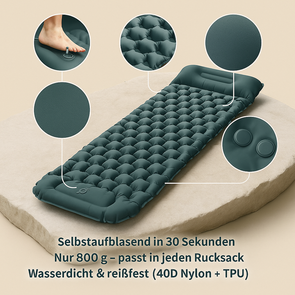 CampLeicht – ultraleichte Isomatte | selbstaufblasbar wasserdicht | Camping & Rucksackreisen